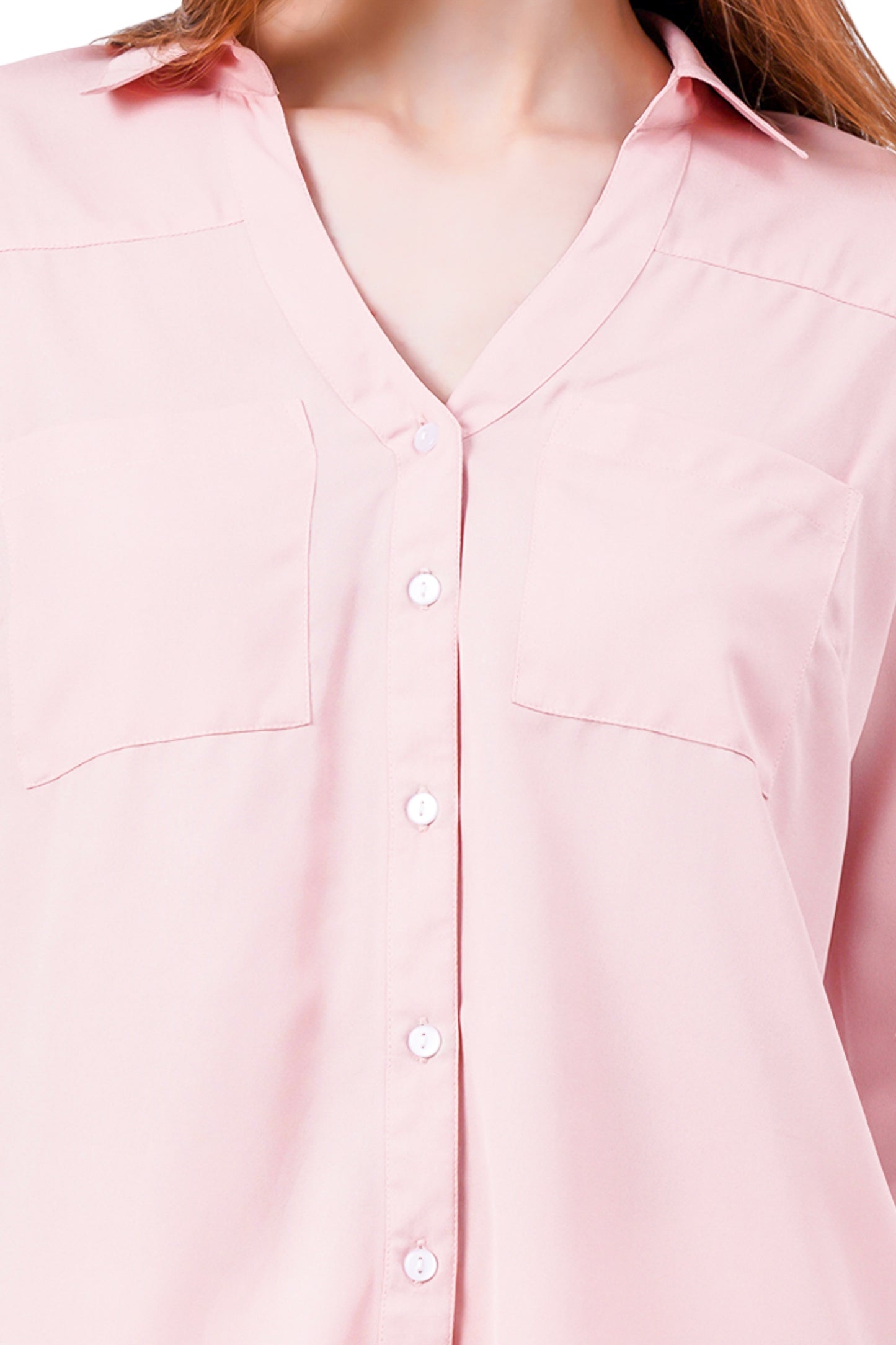 NUEVOSDAMAS Solid Peach Casual/Formal Women Full Sleeve Shirt