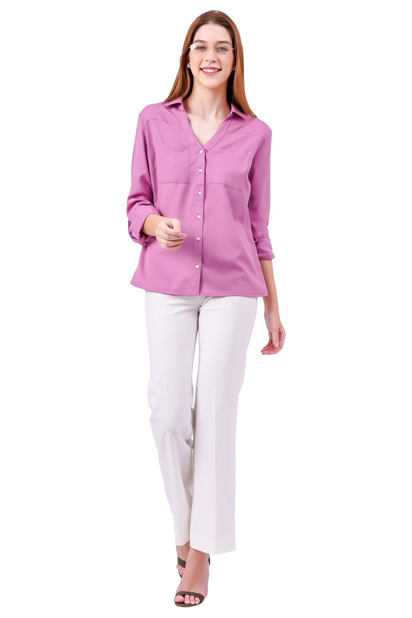 NUEVOSDAMAS Solid Mauve Casual/Formal Women Full Sleeve Shirt