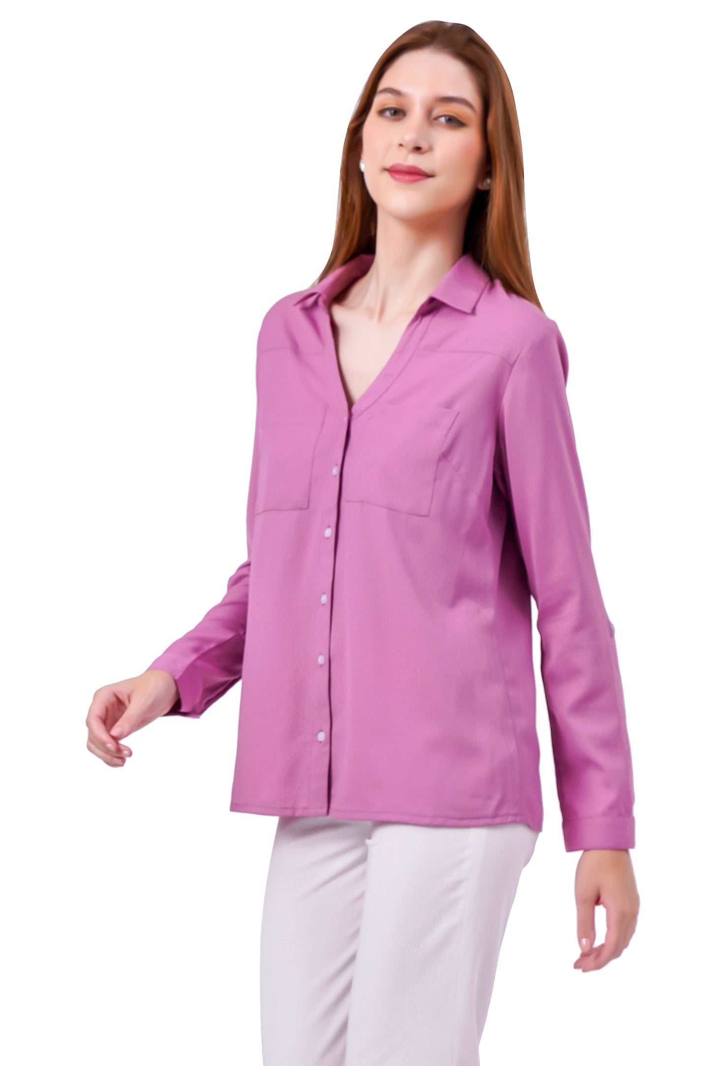 NUEVOSDAMAS Solid Mauve Casual/Formal Women Full Sleeve Shirt