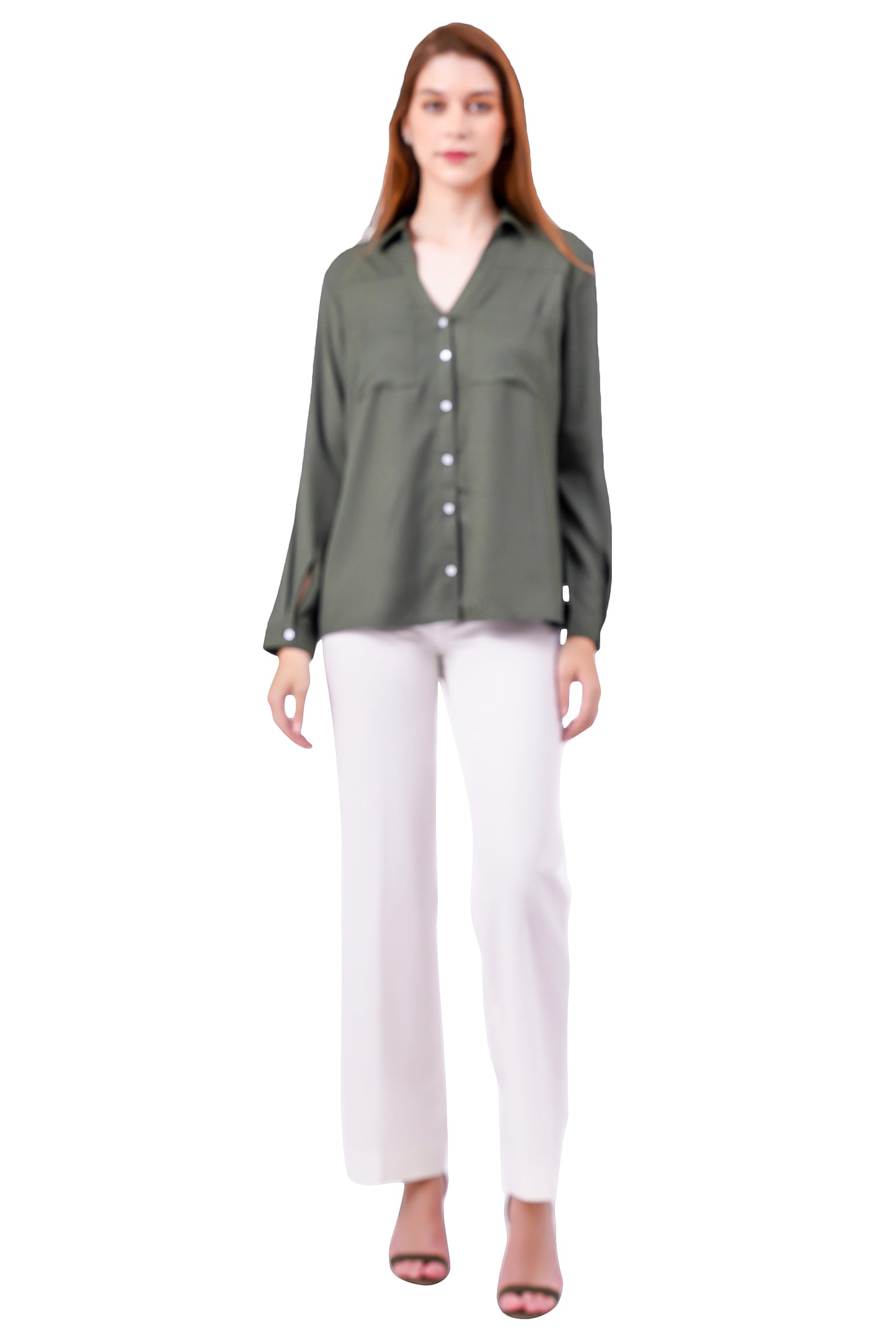 NUEVOSDAMAS Solid Green Casual/Formal Women Full Sleeve Shirt