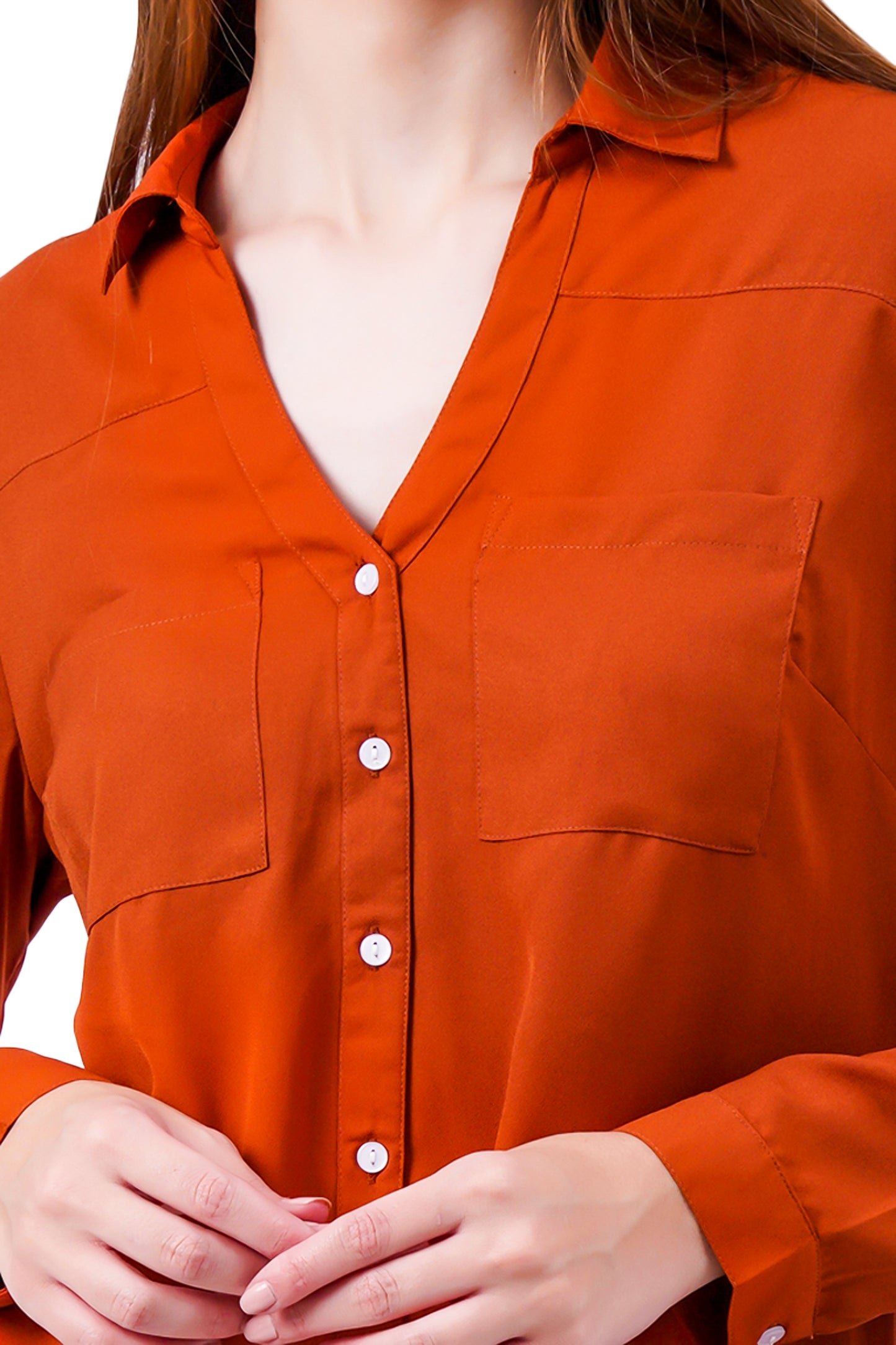NUEVOSDAMAS Solid Orange Casual/Formal Women Full Sleeve Shirt