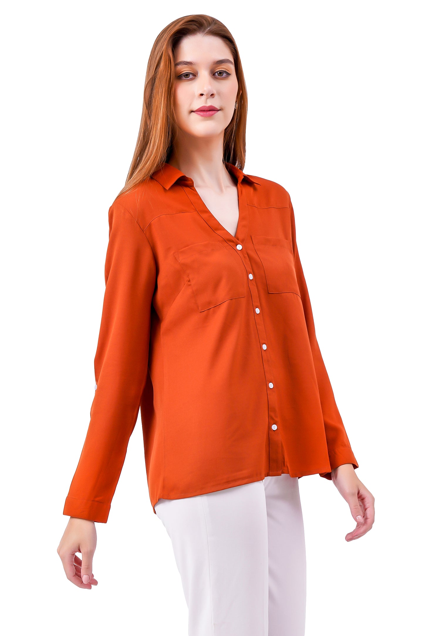 NUEVOSDAMAS Solid Orange Casual/Formal Women Full Sleeve Shirt