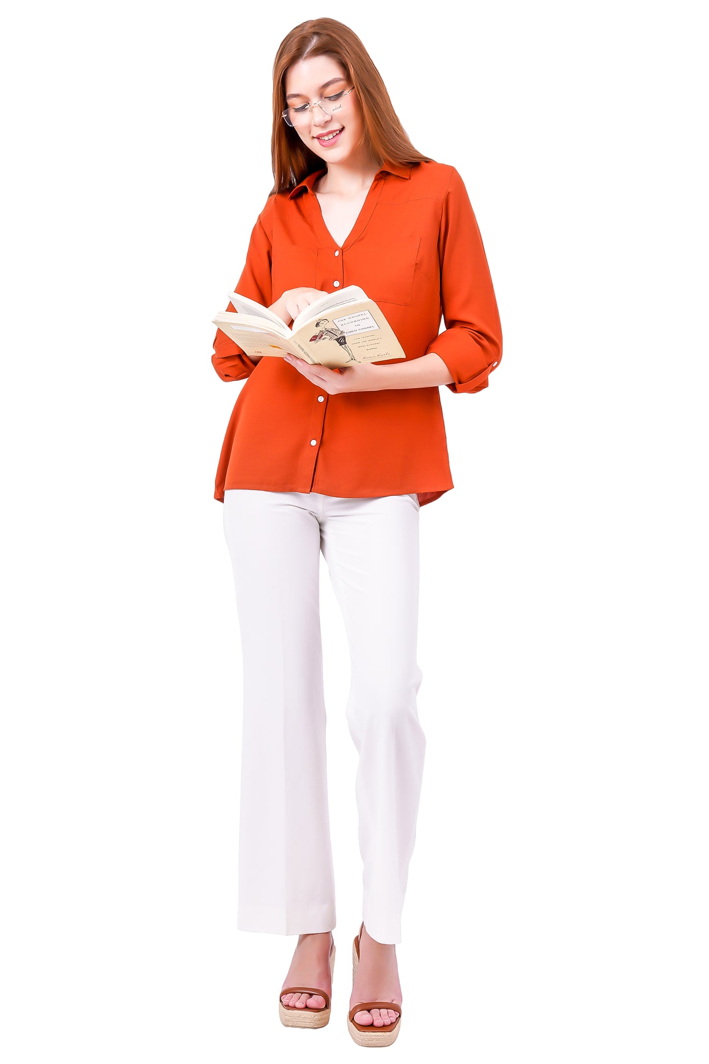 NUEVOSDAMAS Solid Orange Casual/Formal Women Full Sleeve Shirt