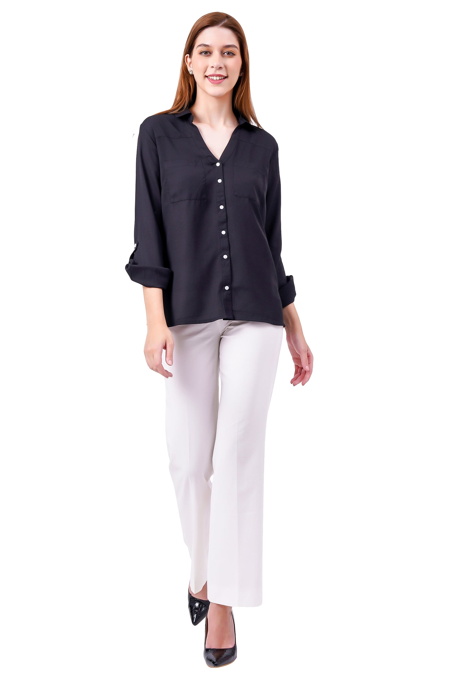 NUEVOSDAMAS Solid Charcoal Casual/Formal Women Full Sleeve Shirt