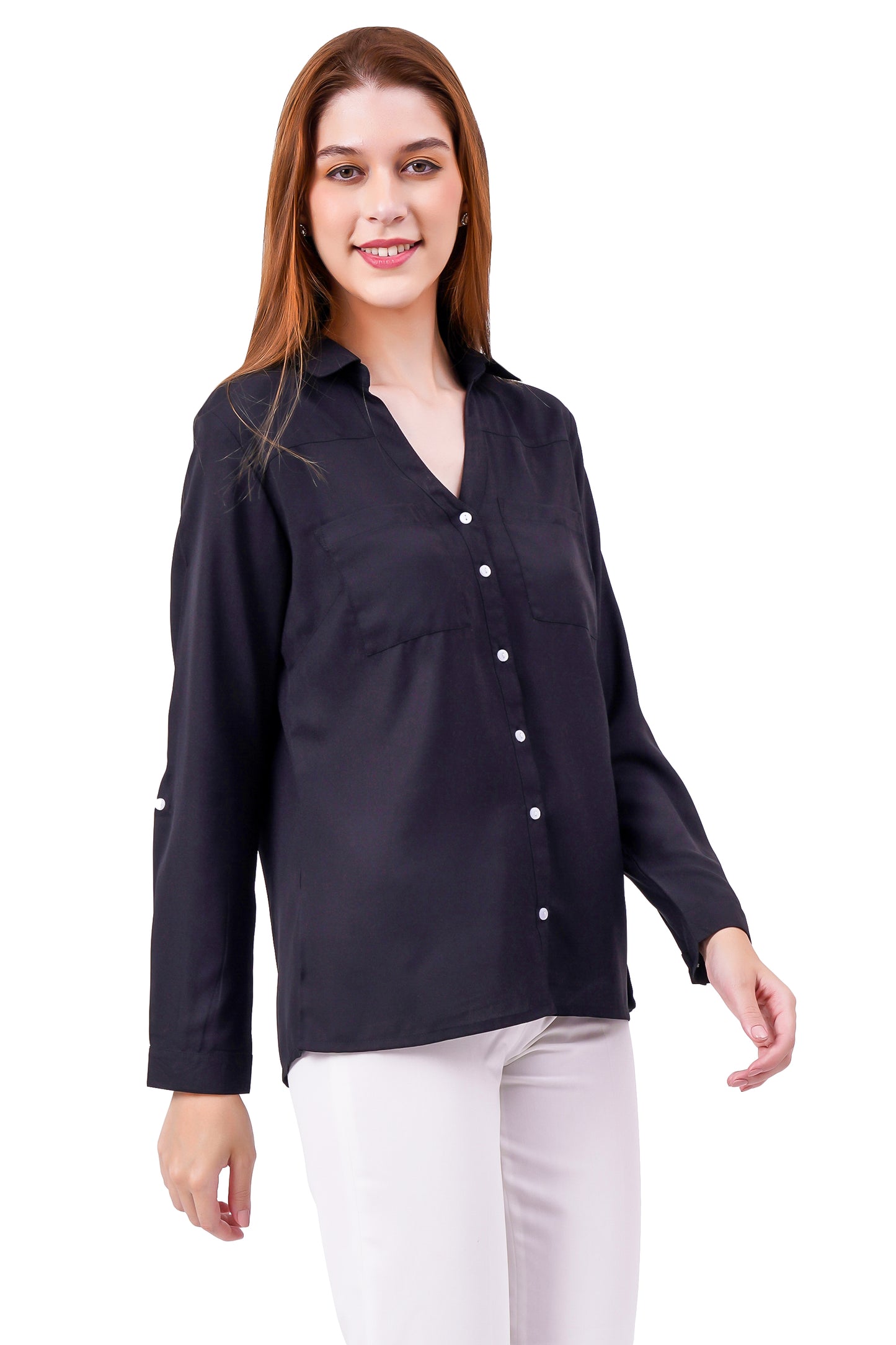 NUEVOSDAMAS Solid Charcoal Casual/Formal Women Full Sleeve Shirt