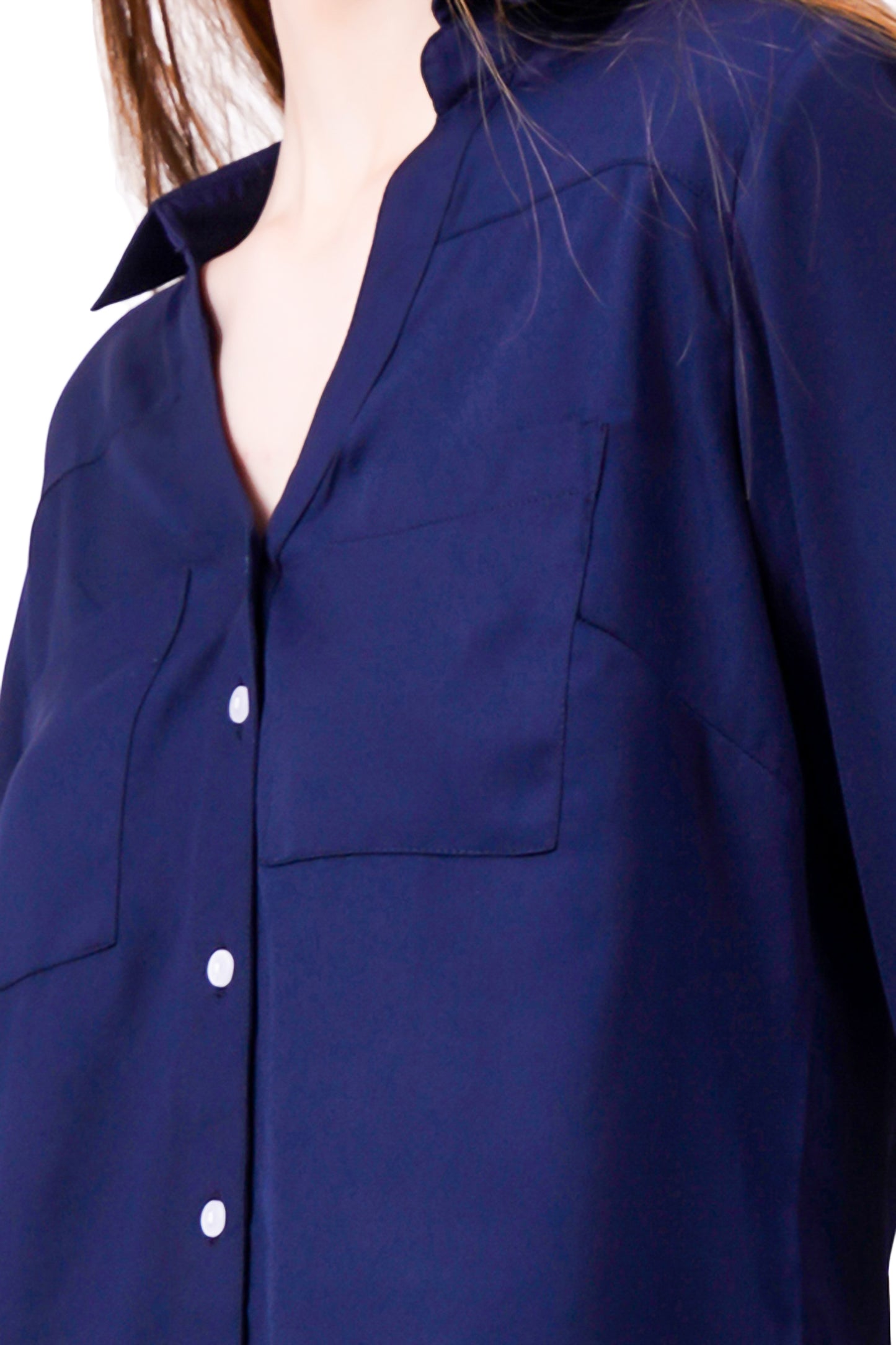 NUEVOSDAMAS Solid Navy Blue Casual/Formal Women Full Sleeve Shirt