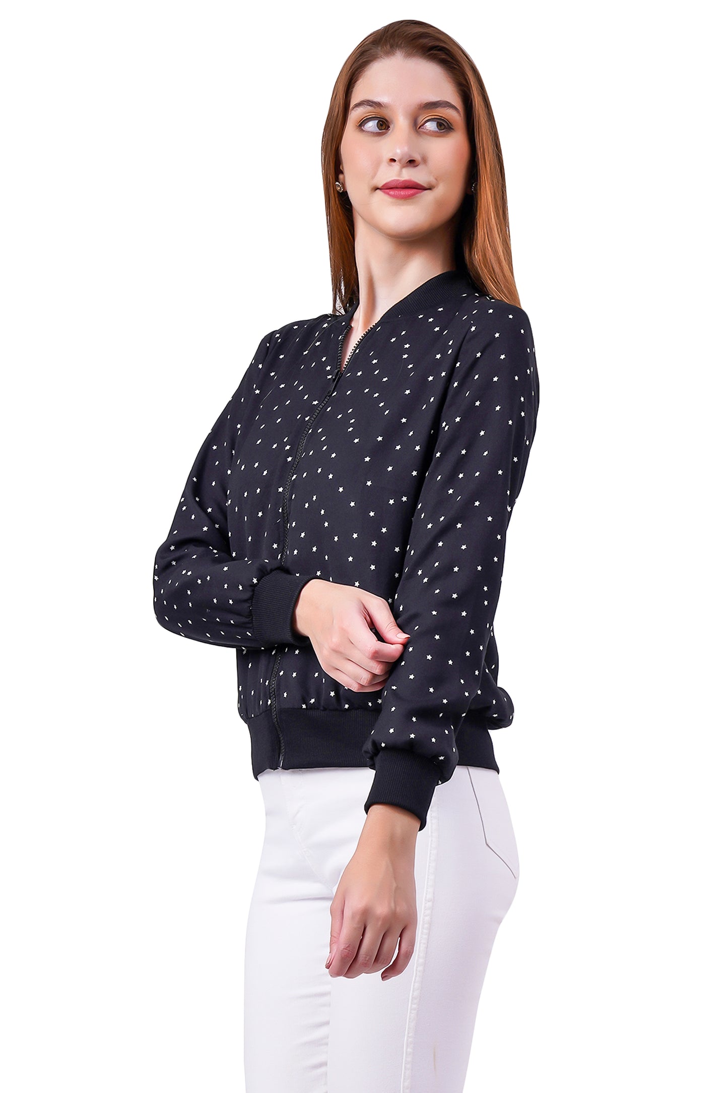 NUEVOSDAMAS Star Printed Black Bomber Jacket