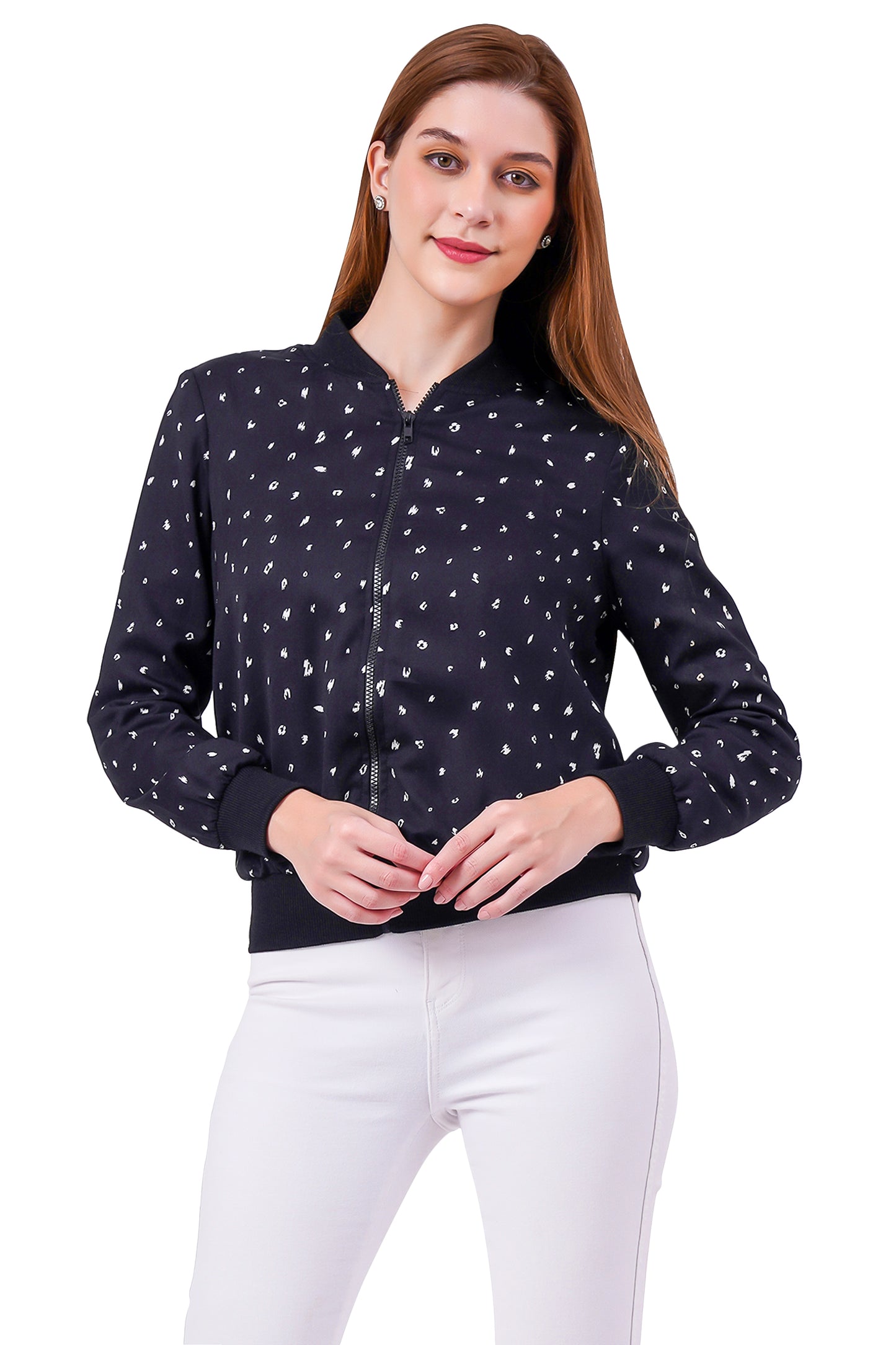 NUEVOSDAMAS All Over Printed Black Bomber Jacket