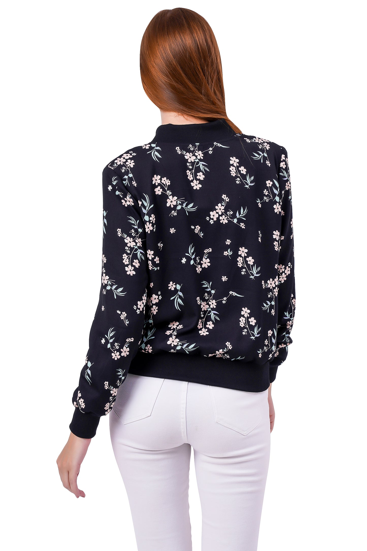 NUEVOSDAMAS FLORAL PRINTED BLACK BOMBER JACKET