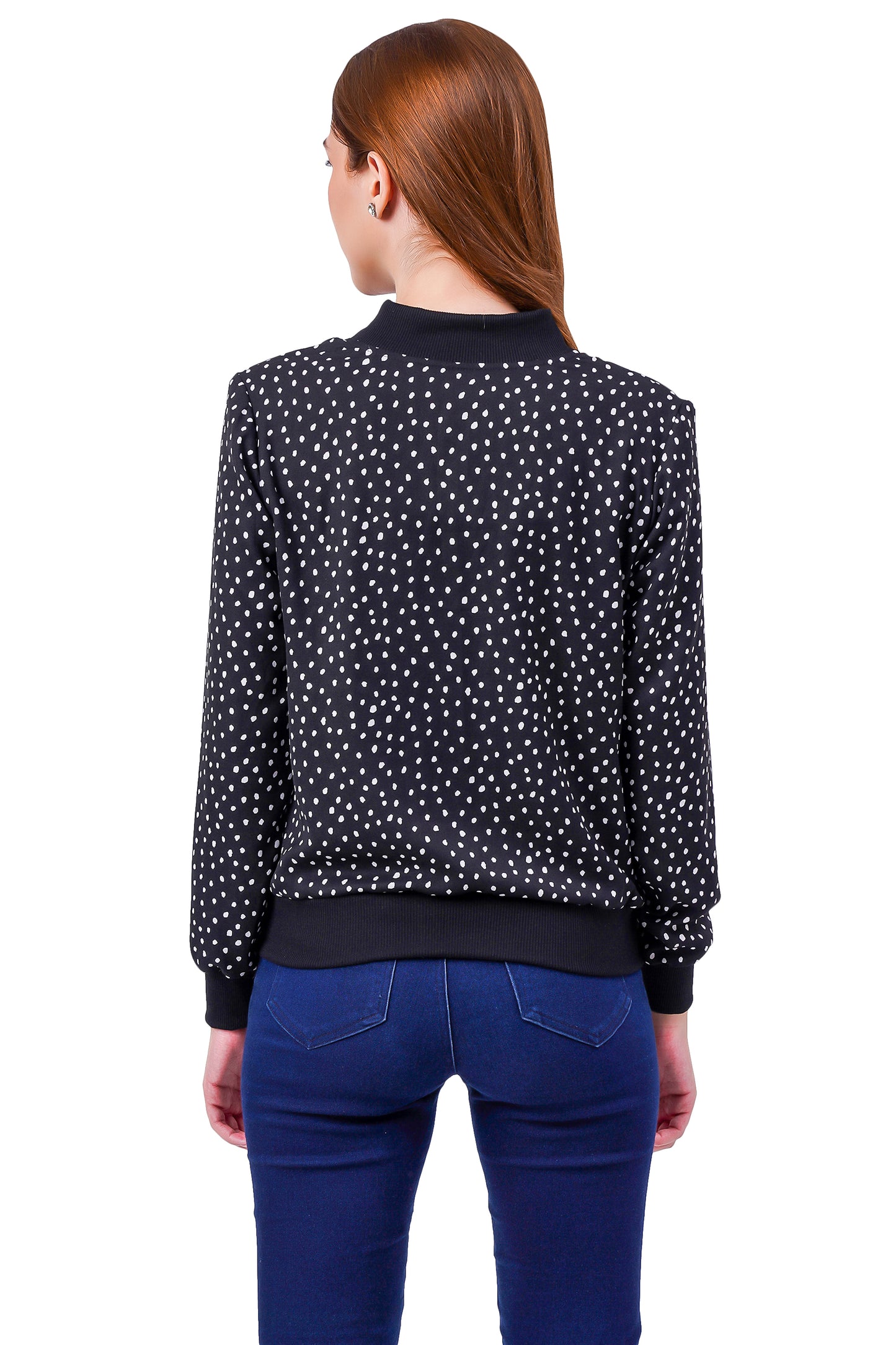 NUEVOSDAMAS Oval Dot Printed Black Bomber Jacket