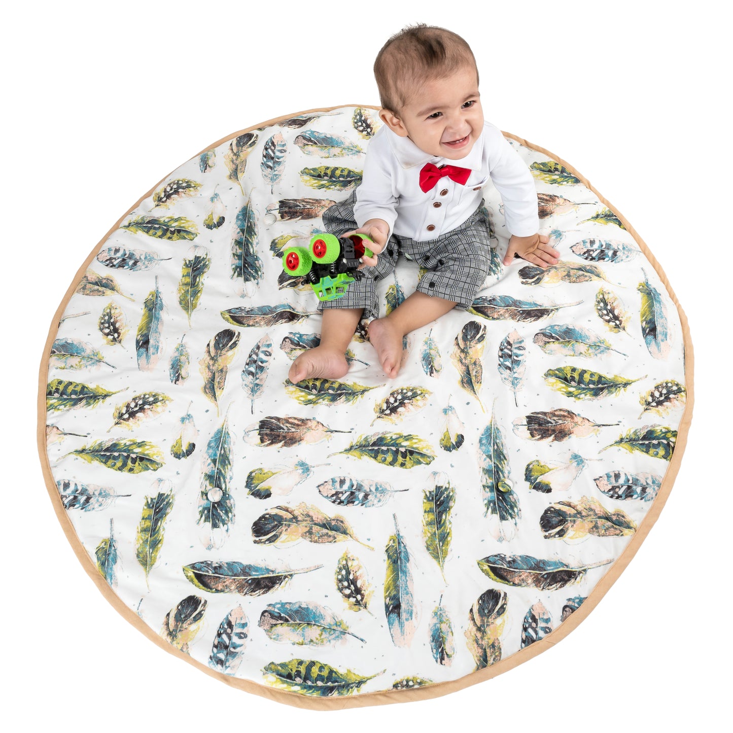 NUEVOSGHAR Digital Printed Velvet Round Shaped Baby Mattress | Multi/White (0-24 Months)