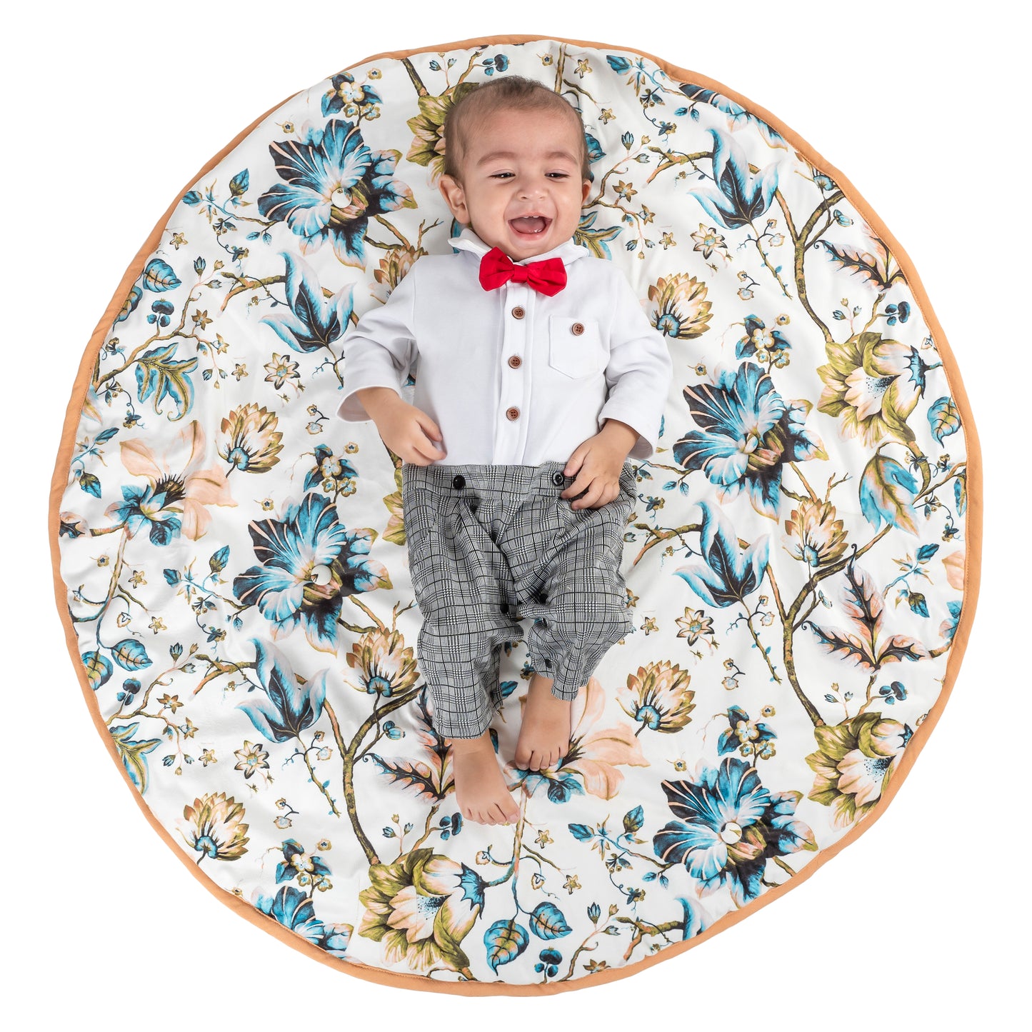 NUEVOSGHAR Digital Printed Velvet Round Shaped Baby Mattress Blue/White (0-24 Months)