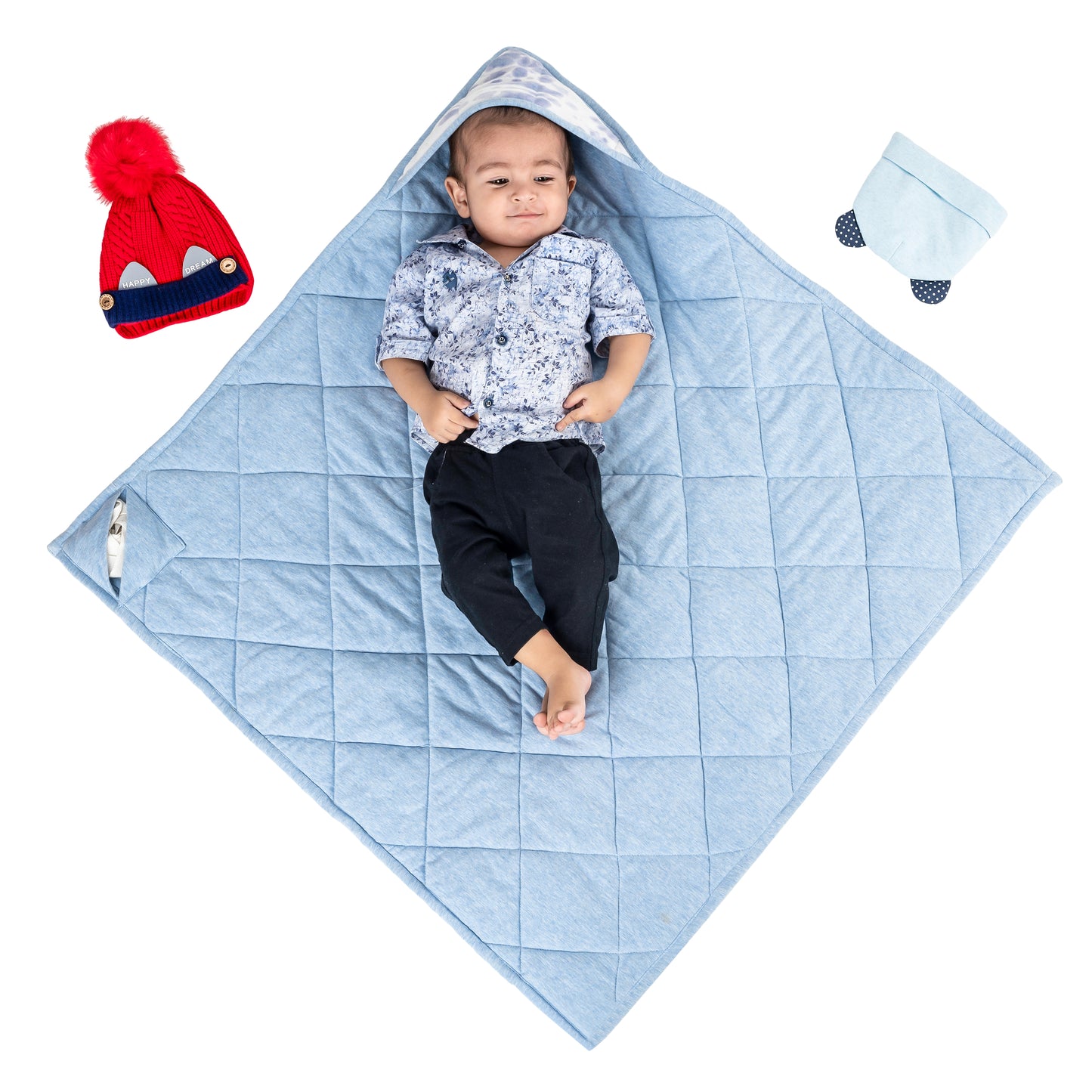 NUEVOSGHAR Cotton Tie & Dye Super Soft Warm Hooded Baby Blanket Wrapper (0-12 Months)_ Blue