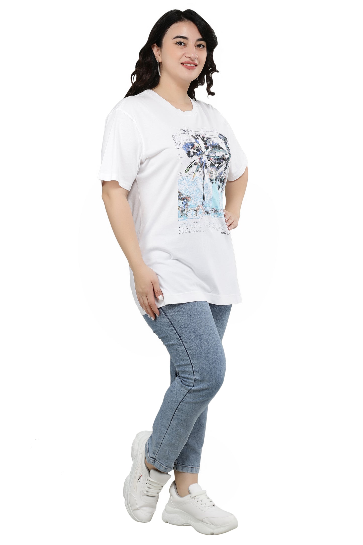 NUEVOSDAMAS Women Cotton Printed Half Sleeve Women's White T-Shirt