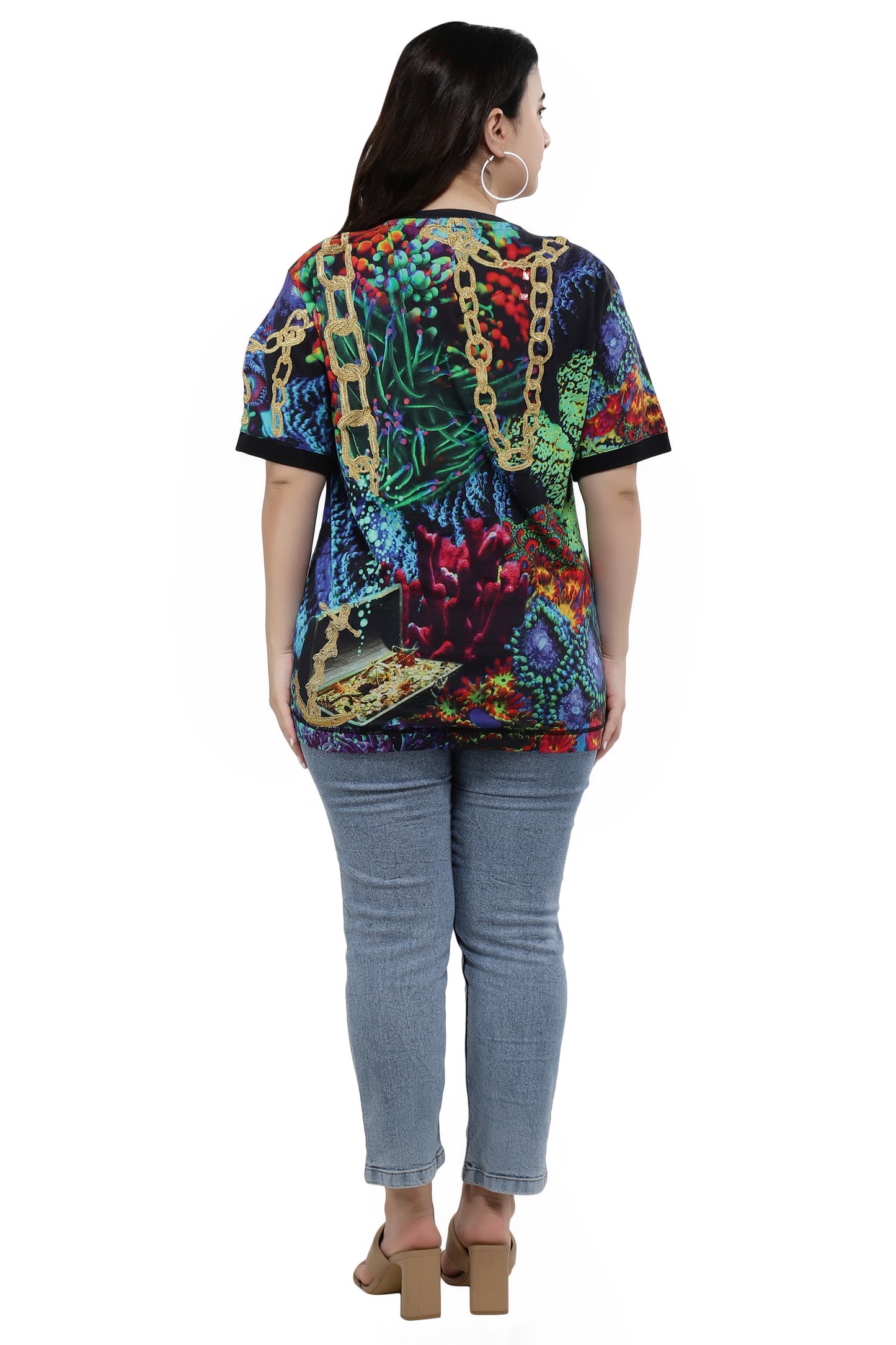 NUEVOSDAMAS Women Cotton Printed Half Sleeve Women's Black T-Shirt