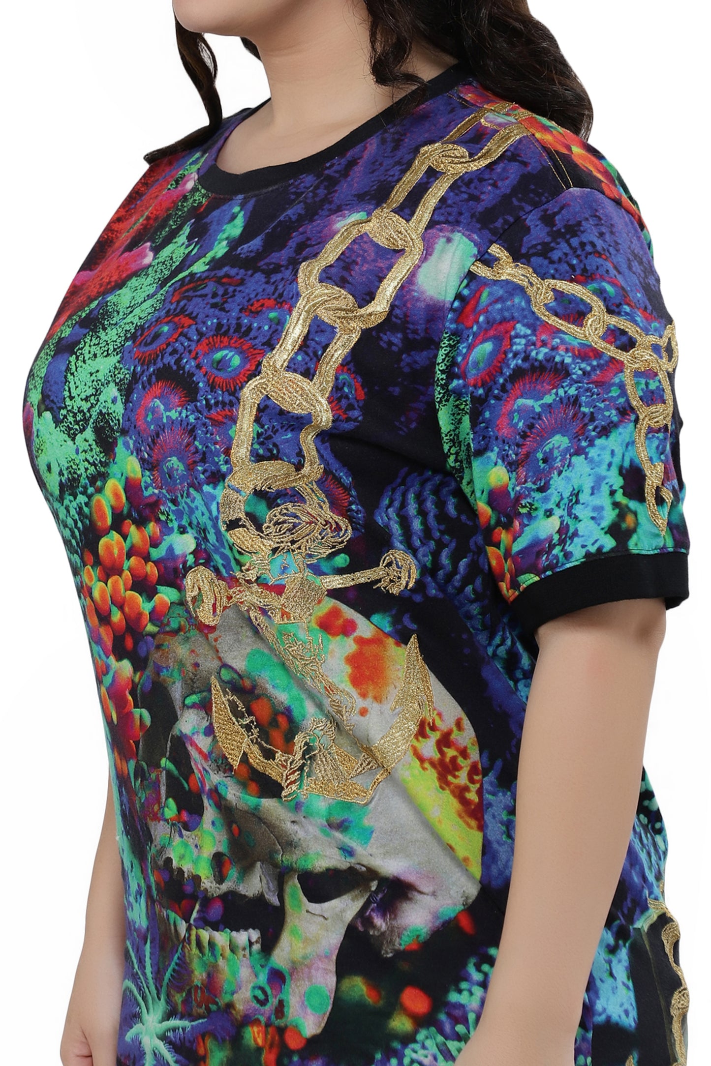 NUEVOSDAMAS Women Cotton Printed Half Sleeve Women's Black T-Shirt