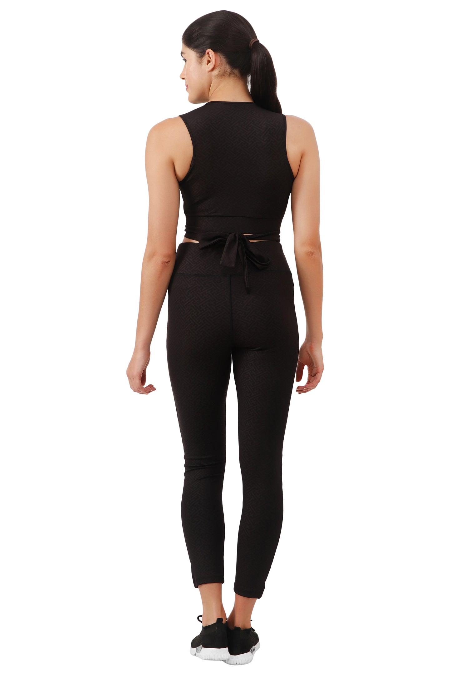 NUEVOSDAMAS Gepometrical Printed Women Active WearTracksuit | Gym Wear Padded Top And Bottom Set | Dry Fit Women Active Wear Combo Set_Black