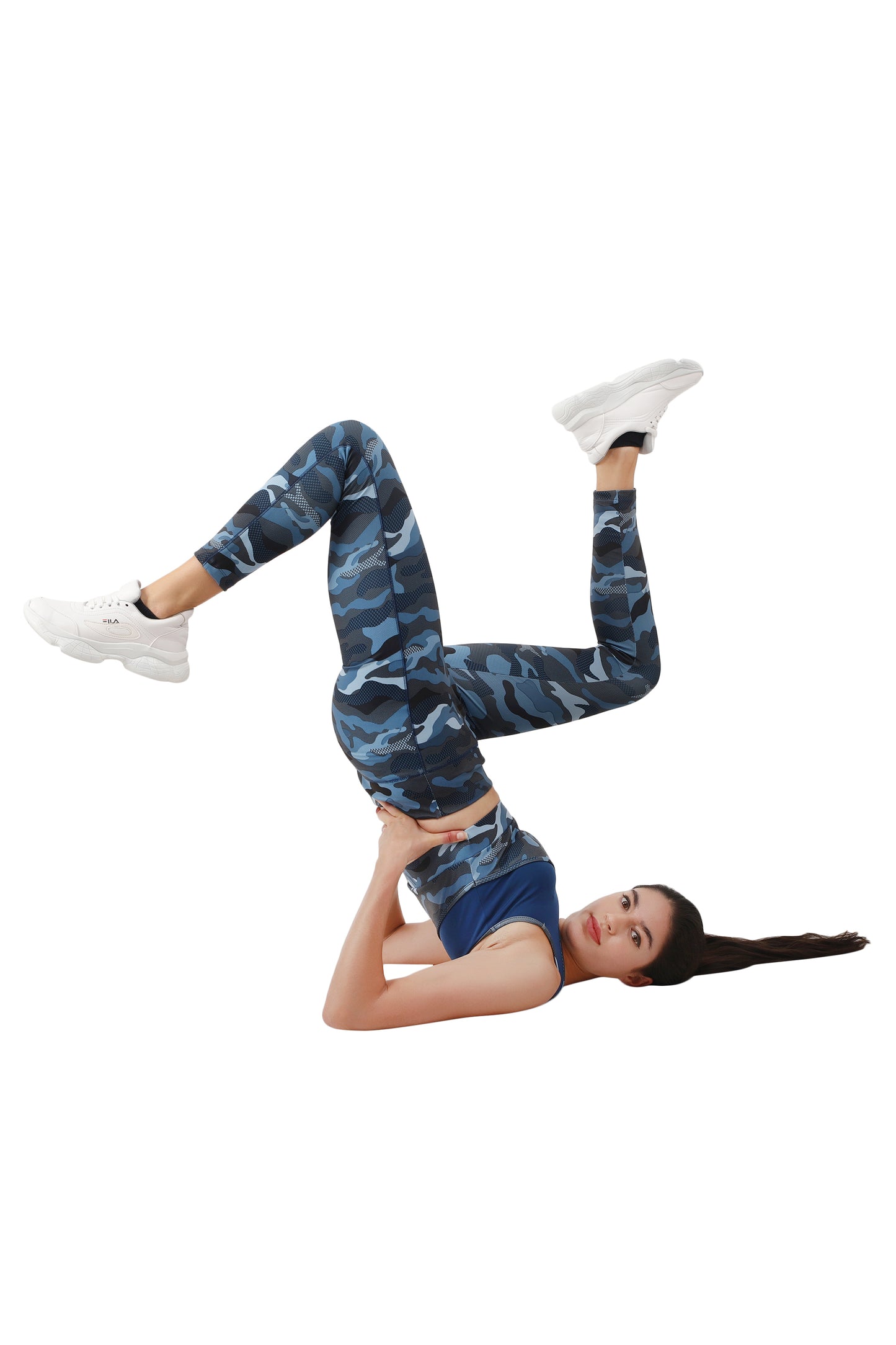 NUEVOSDAMAS Camaouflage Printed Women Active WearTracksuit | Gym Wear Padded Top And Bottom Set | Dry Fit Women Active Wear Combo Set_black/ blue