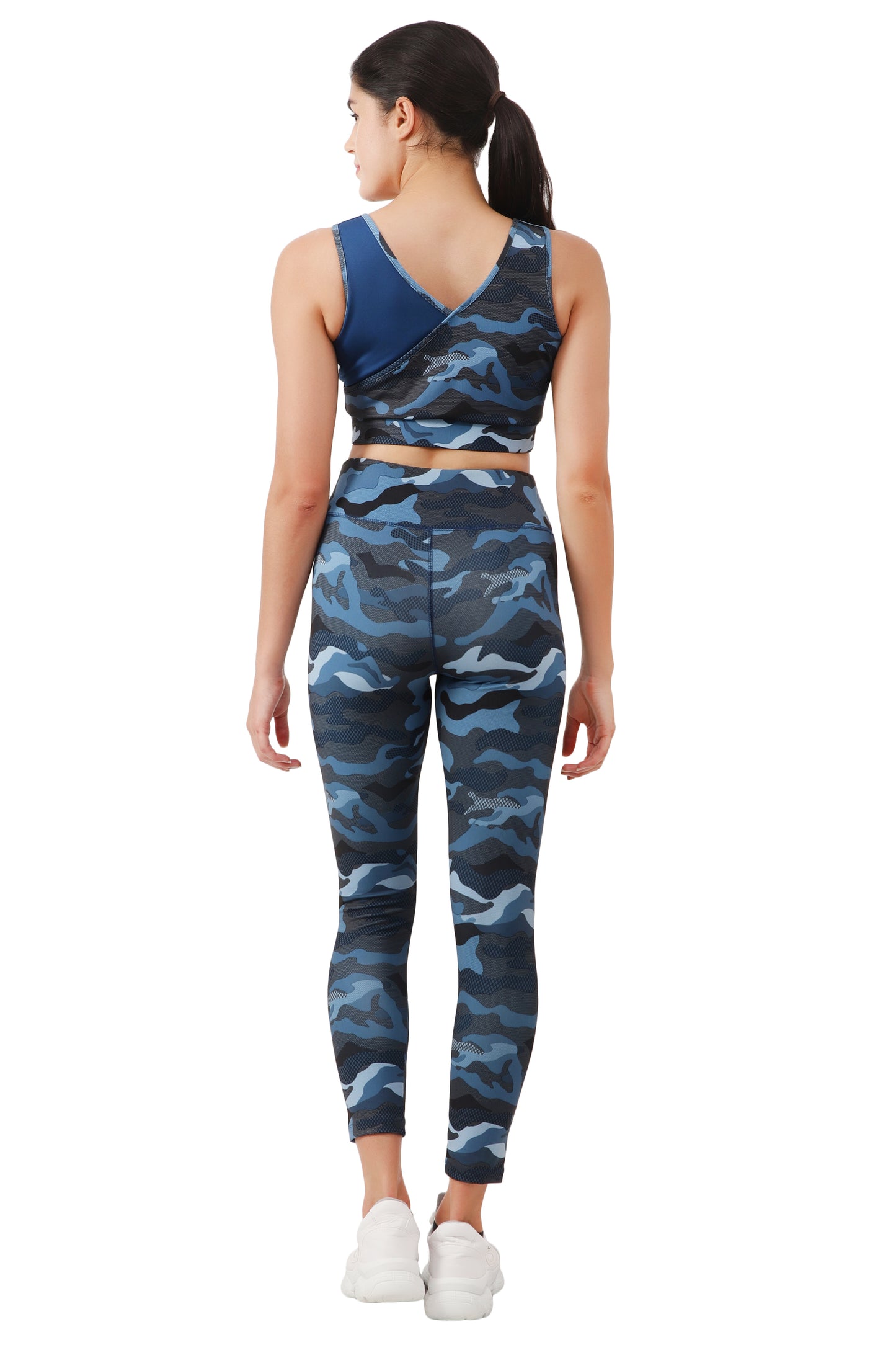 NUEVOSDAMAS Camaouflage Printed Women Active WearTracksuit | Gym Wear Padded Top And Bottom Set | Dry Fit Women Active Wear Combo Set_black/ blue