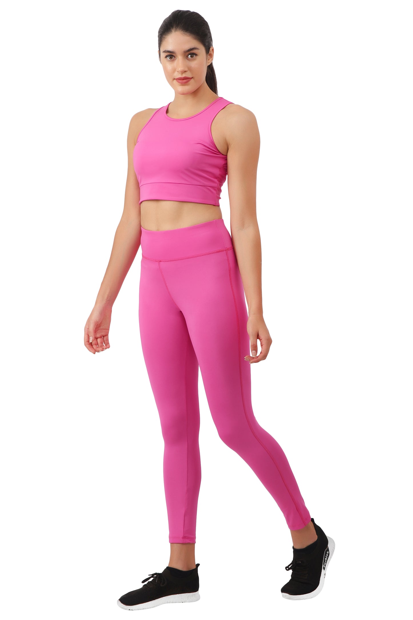 NUEVOSDAMAS Women Solid Dark Pink Active Wear Tracksuit | Gym Wear Padded Top And Bottom Set | Dry Fit Women Active Wear Combo Set