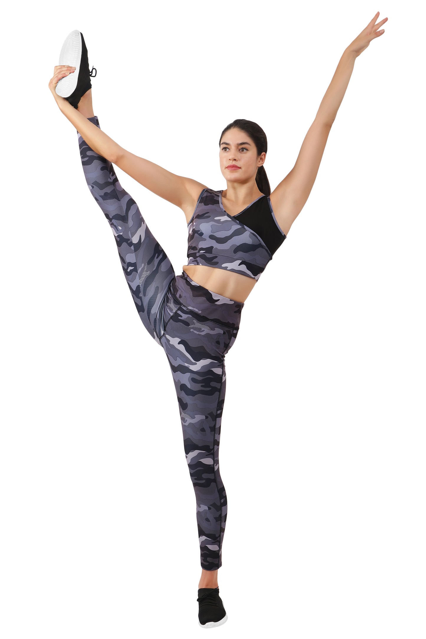 NUEVOSDAMAS Camaouflage Printed Women Active WearTracksuit | Gym Wear Padded Top And Bottom Set | Dry Fit Women Active Wear Combo Set_purple