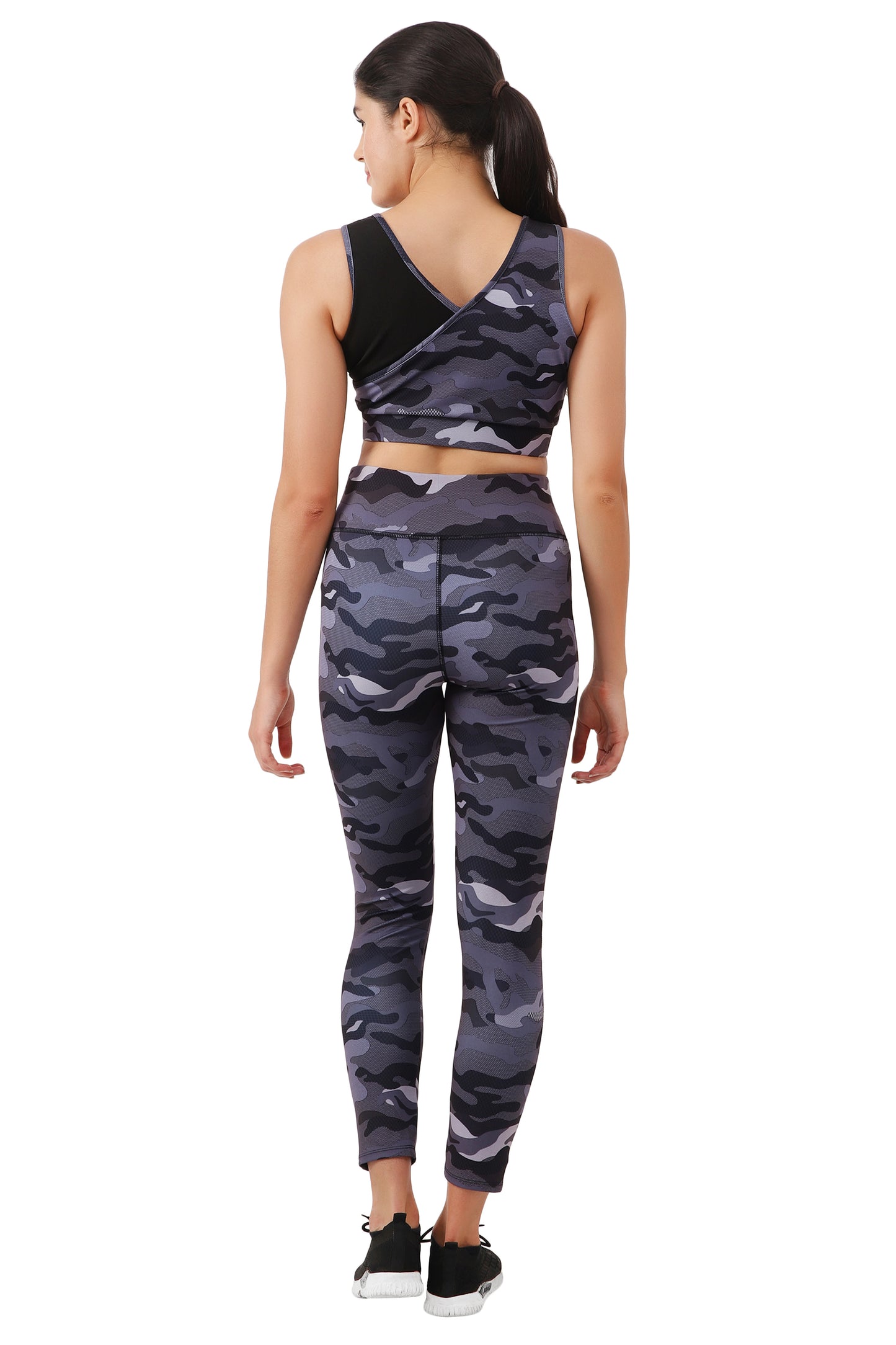 NUEVOSDAMAS Camaouflage Printed Women Active WearTracksuit | Gym Wear Padded Top And Bottom Set | Dry Fit Women Active Wear Combo Set_purple