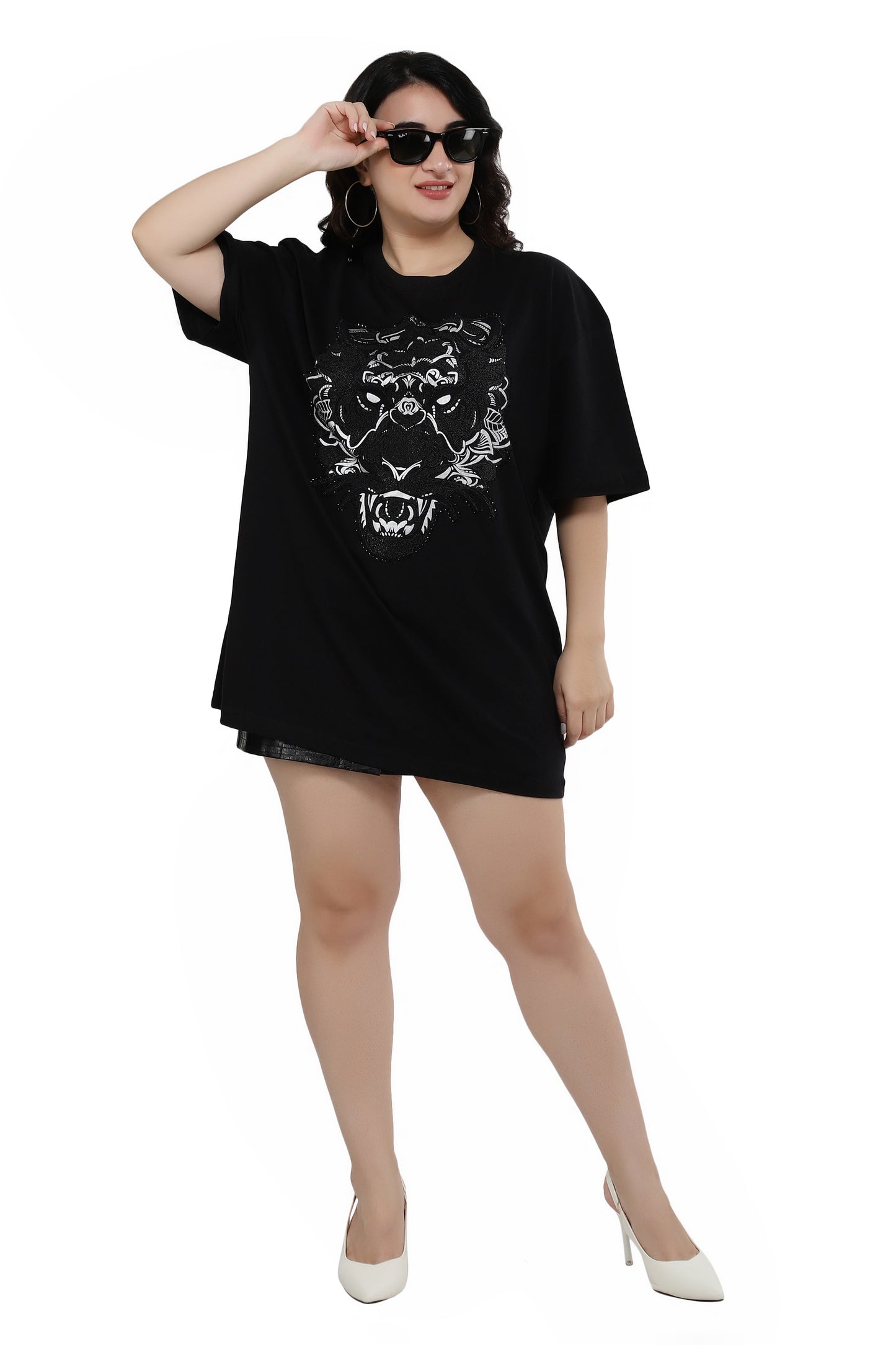 NUEVOSDAMAS Women Cotton Graphic Printed Half Sleeve Women's Black T-Shirt