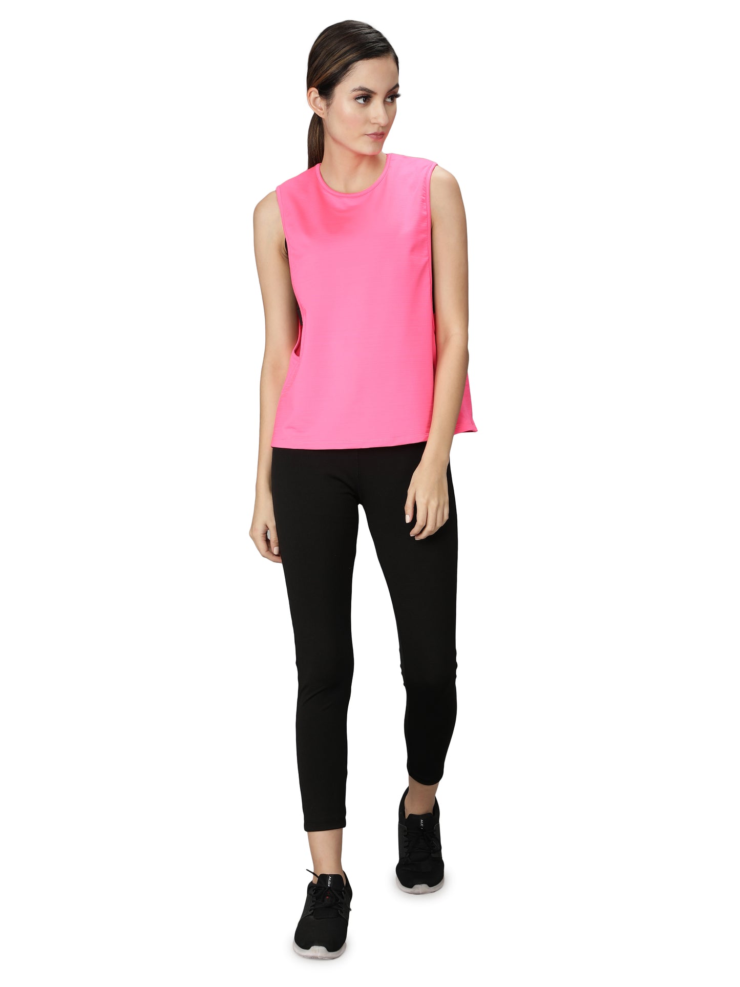 NUEVOSDAMAS SOLID BLACK DRY FIT FABRIC PADDED BRA TOP, BOTTOM SET WITH PINK TANK TOP - 3 PCS SET