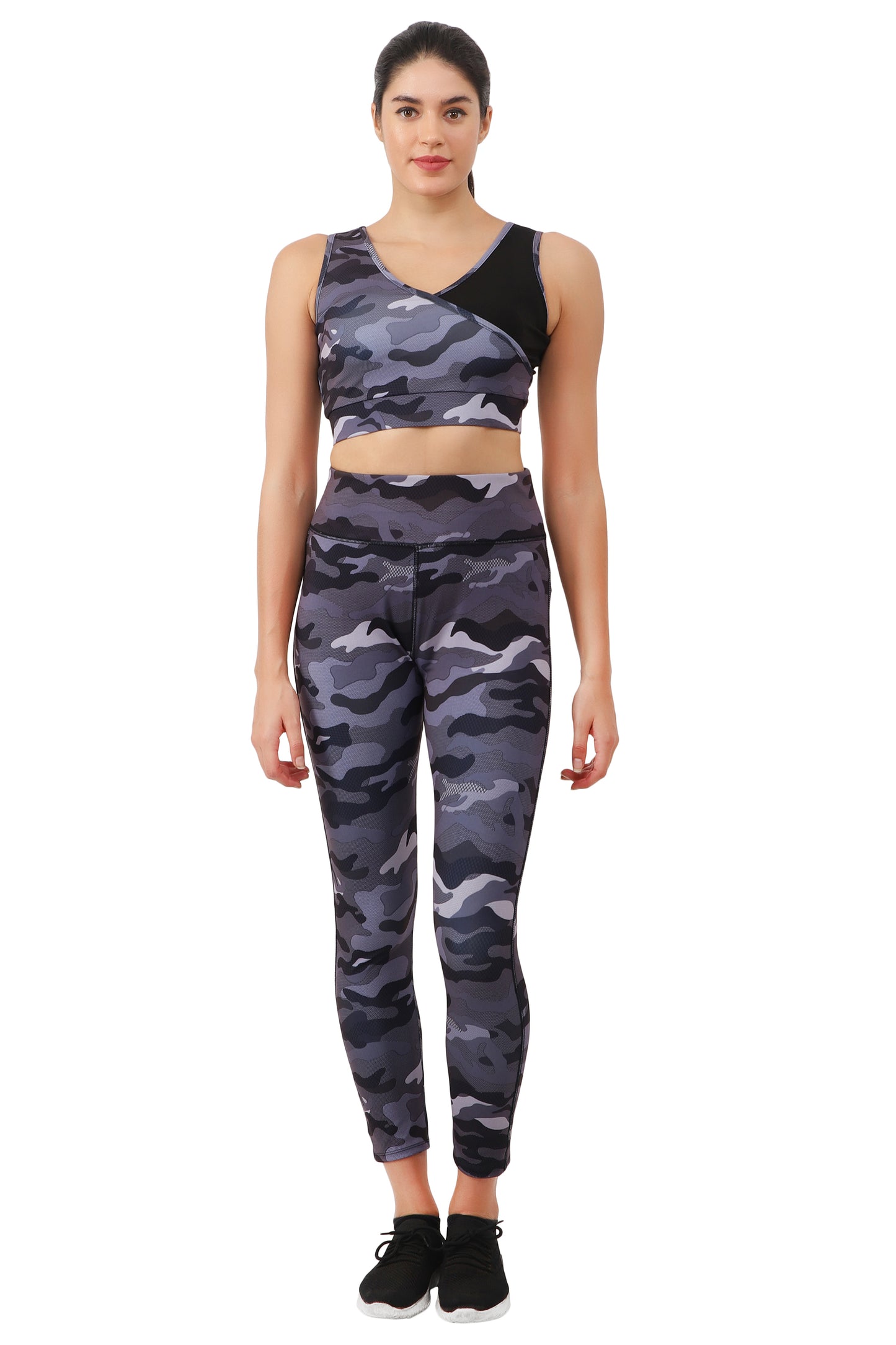 NUEVOSDAMAS Camaouflage Printed Women Active WearTracksuit | Gym Wear Padded Top And Bottom Set | Dry Fit Women Active Wear Combo Set_purple