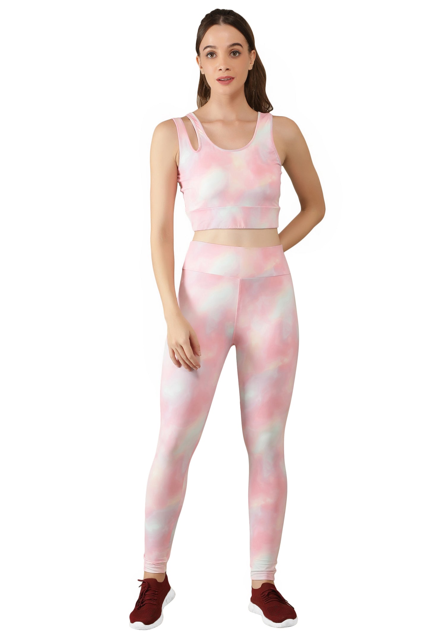 NUEVOSDAMAS Tie & Dye Women Active WearTracksuit | Gym Wear Padded Top And Bottom Set | Dry Fit Women Active Wear Combo Set_Pink