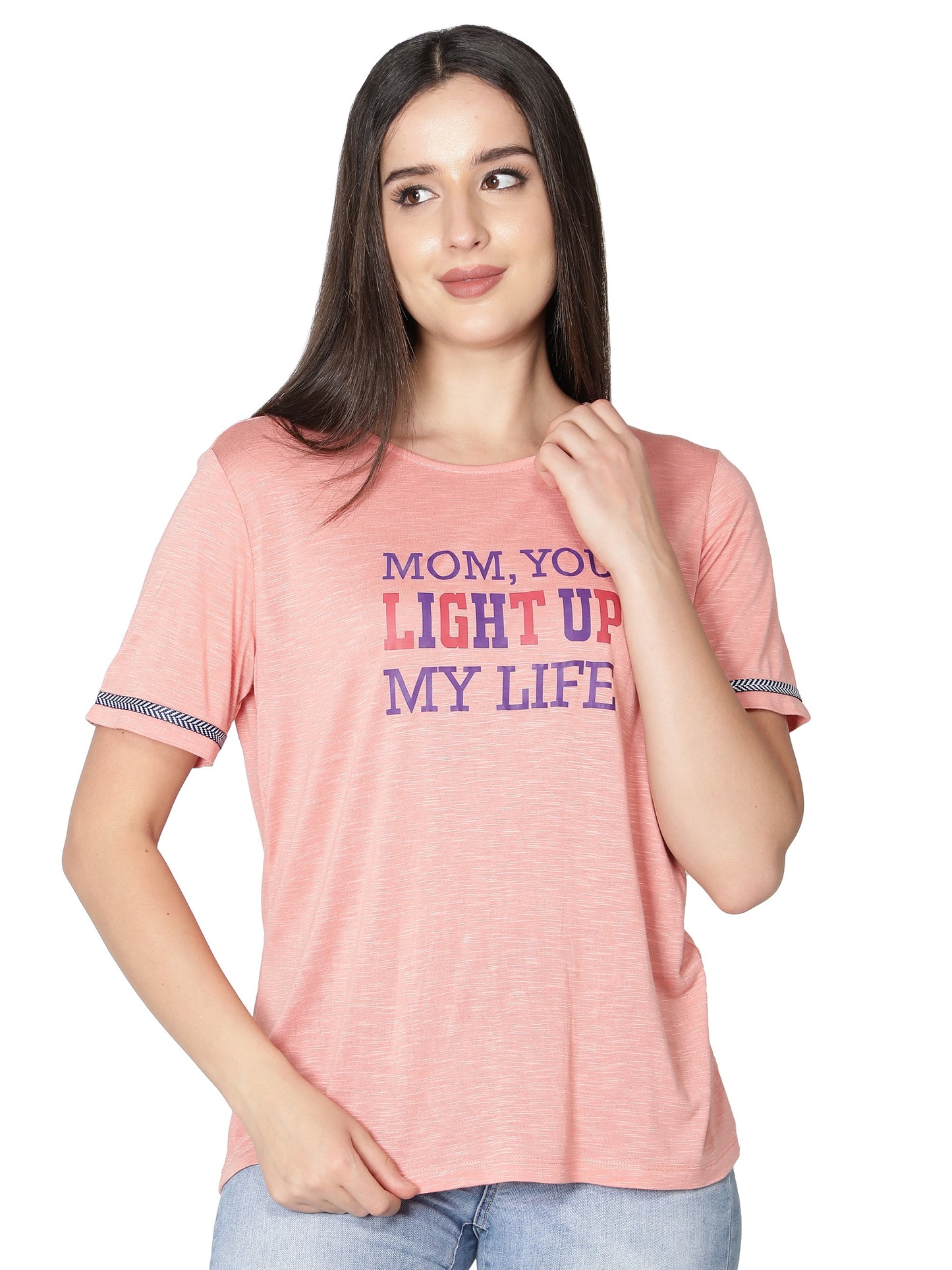 NUEVOSDAMAS Women Rayon Printed Pink T-Shirt