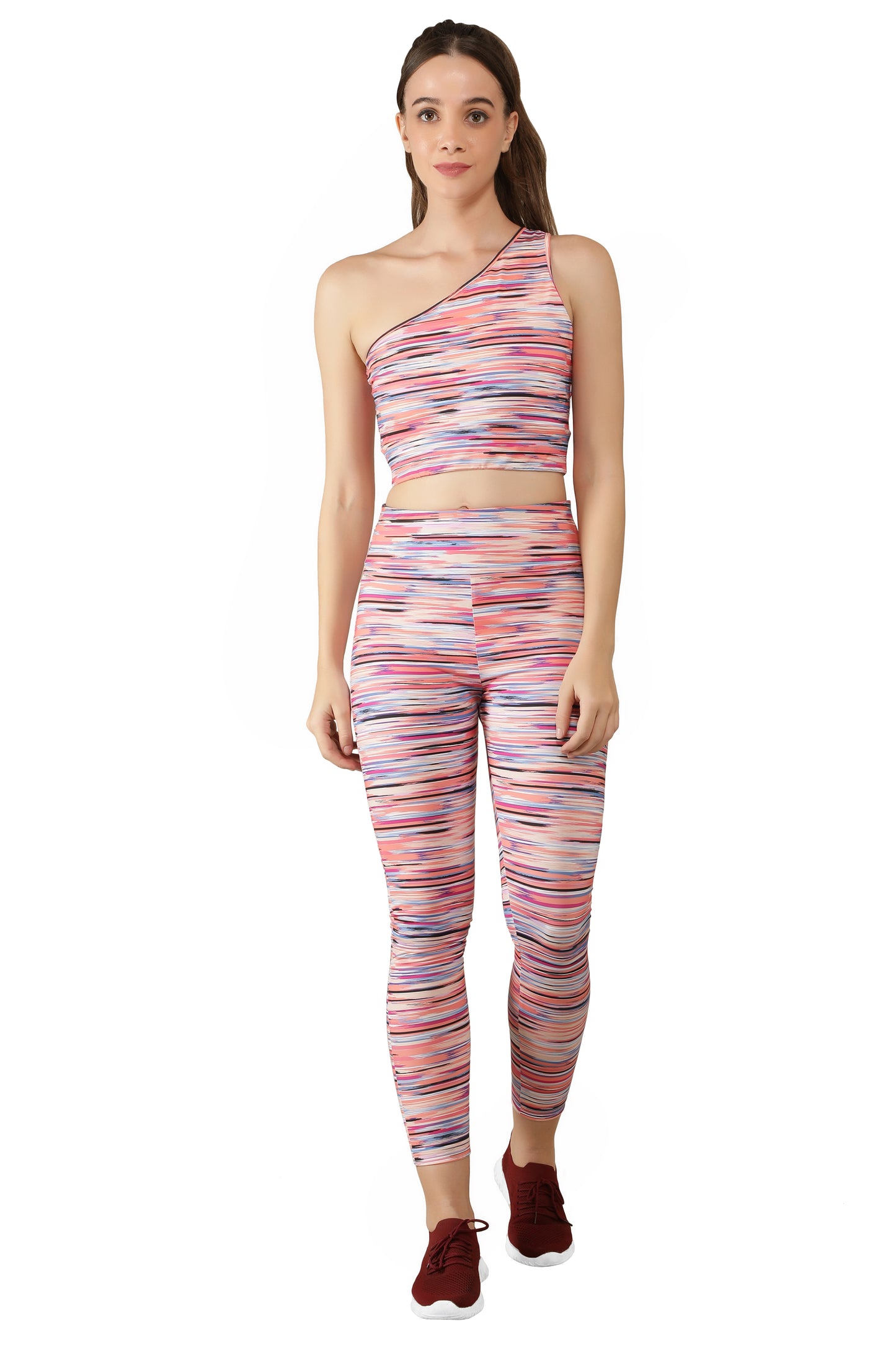 NUEVOSDAMAS MULTICOLOR STRIPE PRINT DRY FIT FABRIC PADDED BRA TOP AND BOTTOM SET