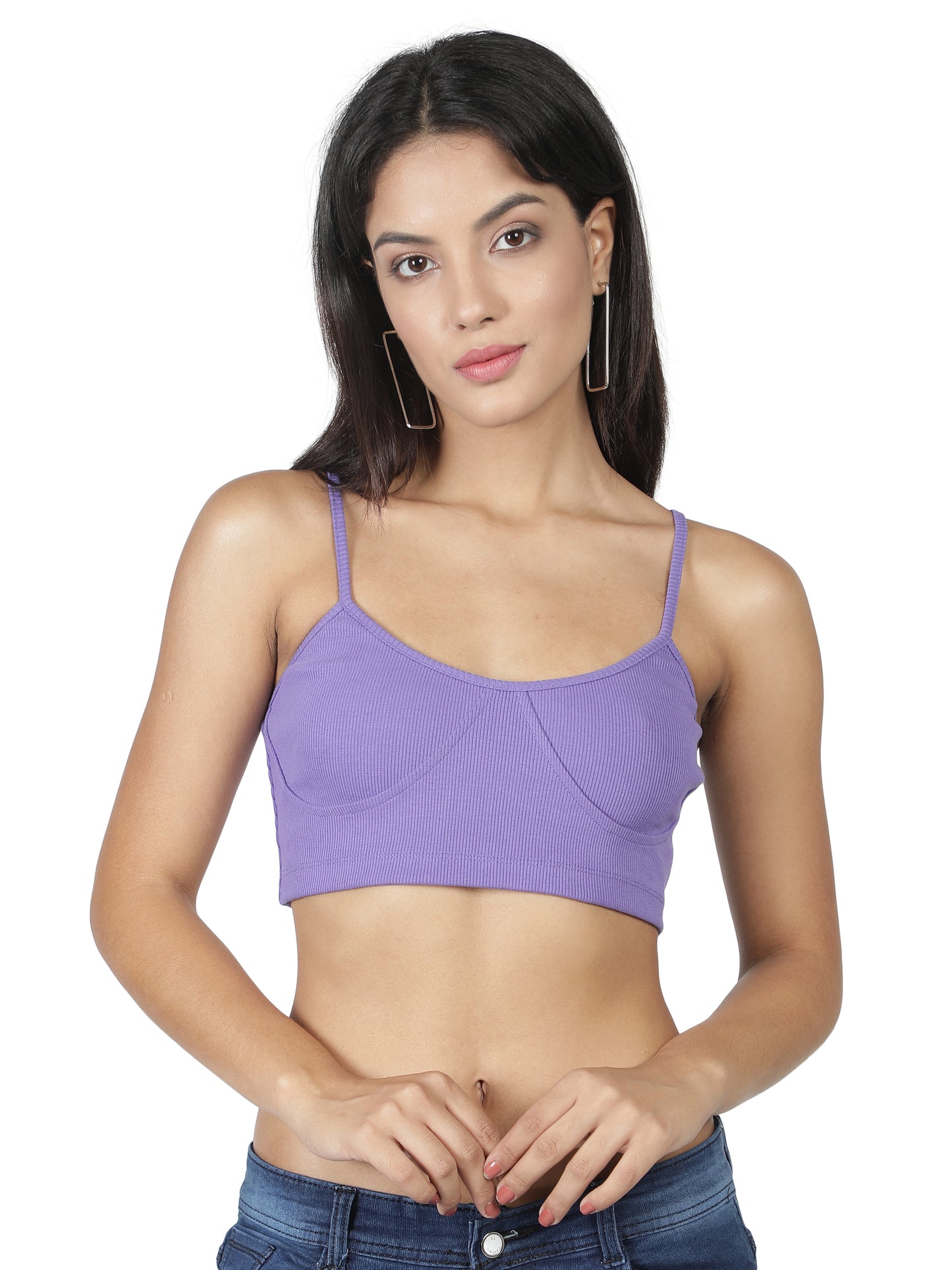 NUEVOSDAMAS Women Western Cotton Lycra Rib Solid Purple Bralette Bra