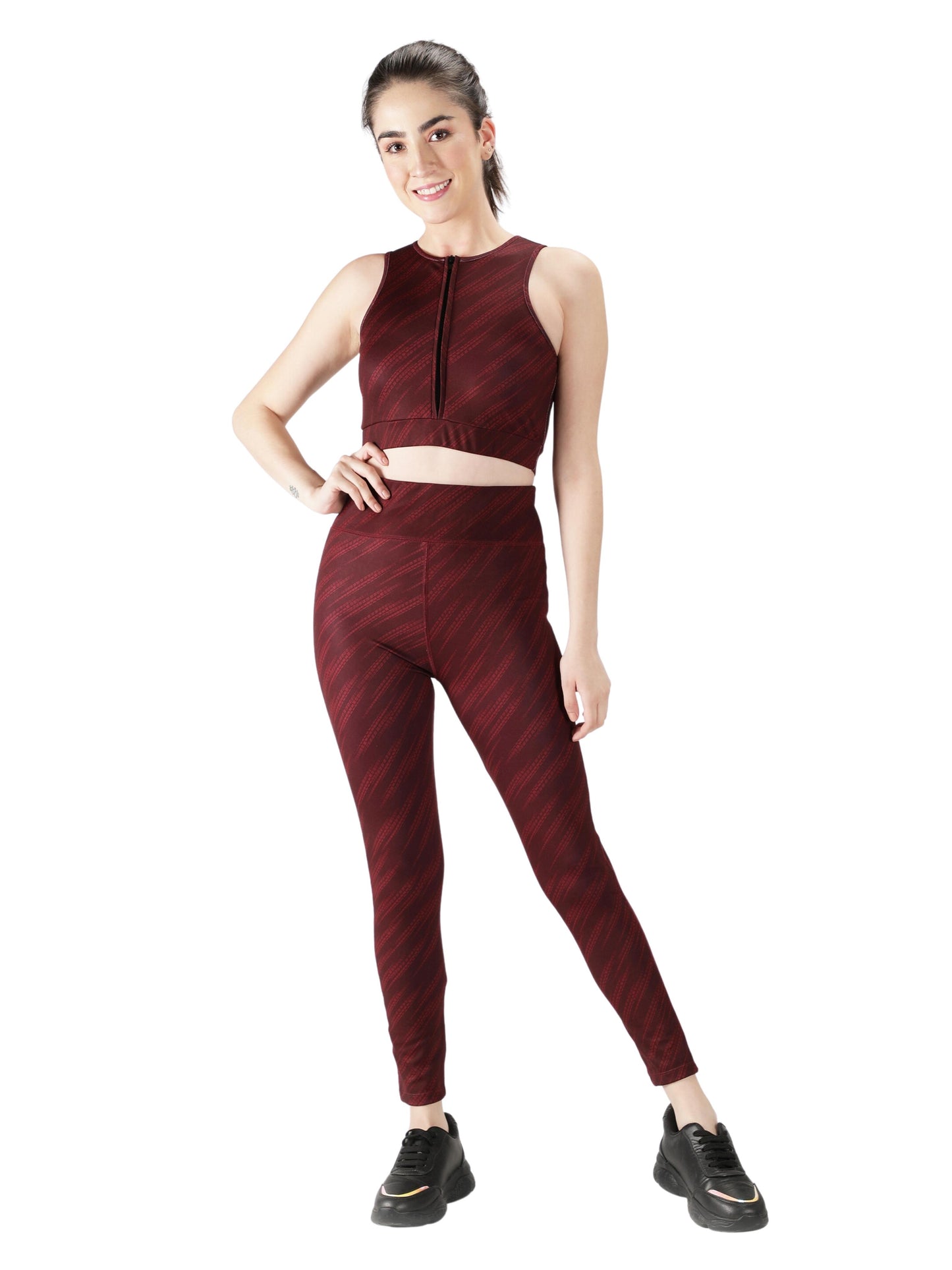 NUEVOSDAMAS Women Active WearTracksuit | Gym Wear Padded Top And Bottom Set | Dry Fit Women Active Wear Combo Set_Maroon