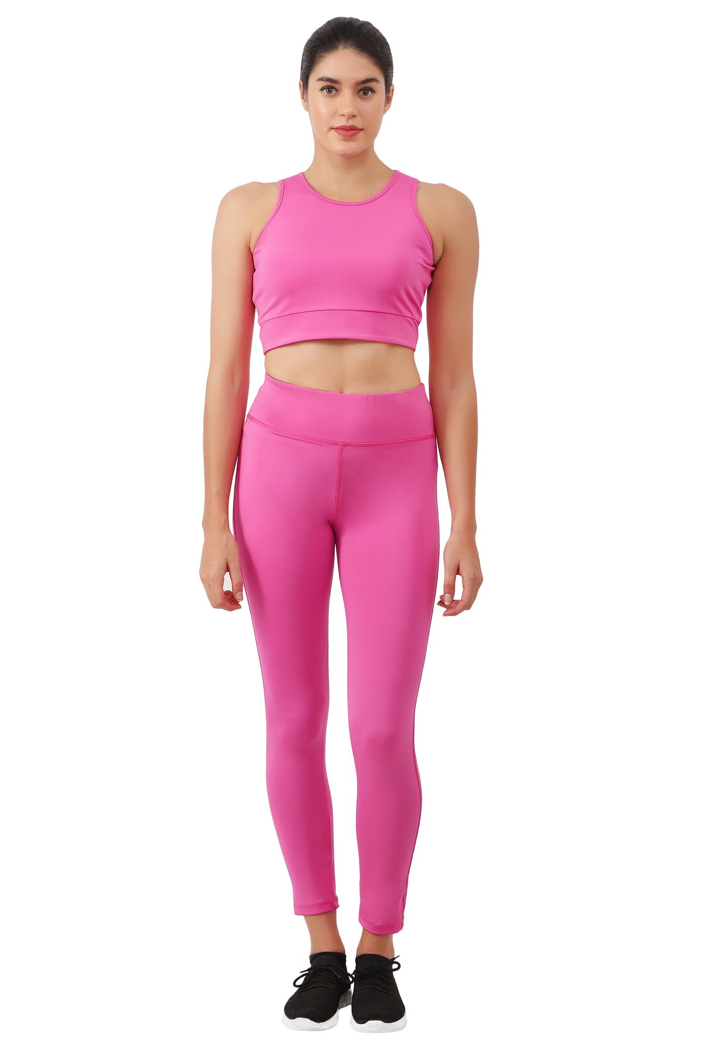 NUEVOSDAMAS Women Solid Dark Pink Active Wear Tracksuit | Gym Wear Padded Top And Bottom Set | Dry Fit Women Active Wear Combo Set