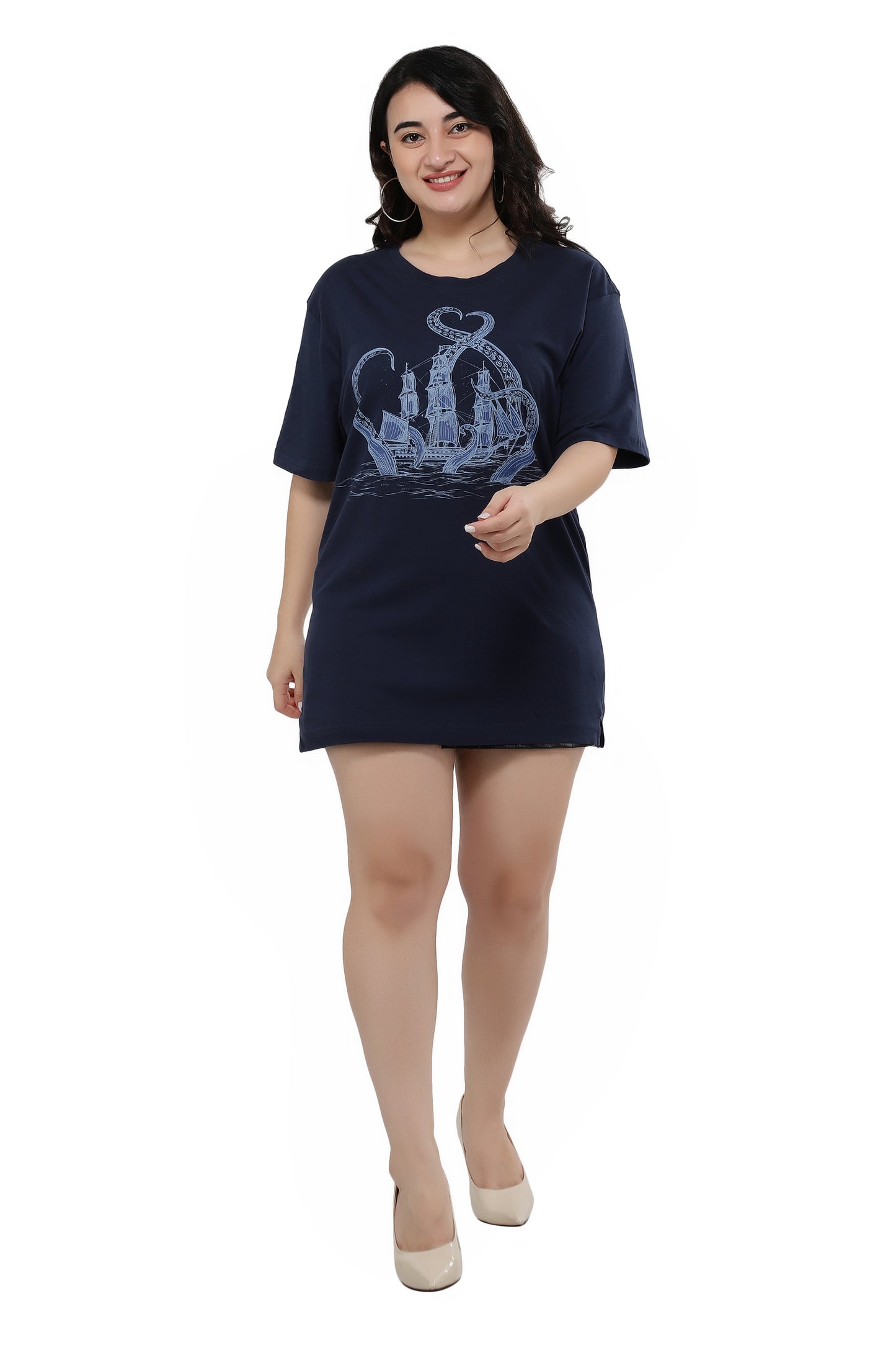 NUEVOSDAMAS Women Cotton Graphic Printed Half Sleeve Women's Black T-Shirt