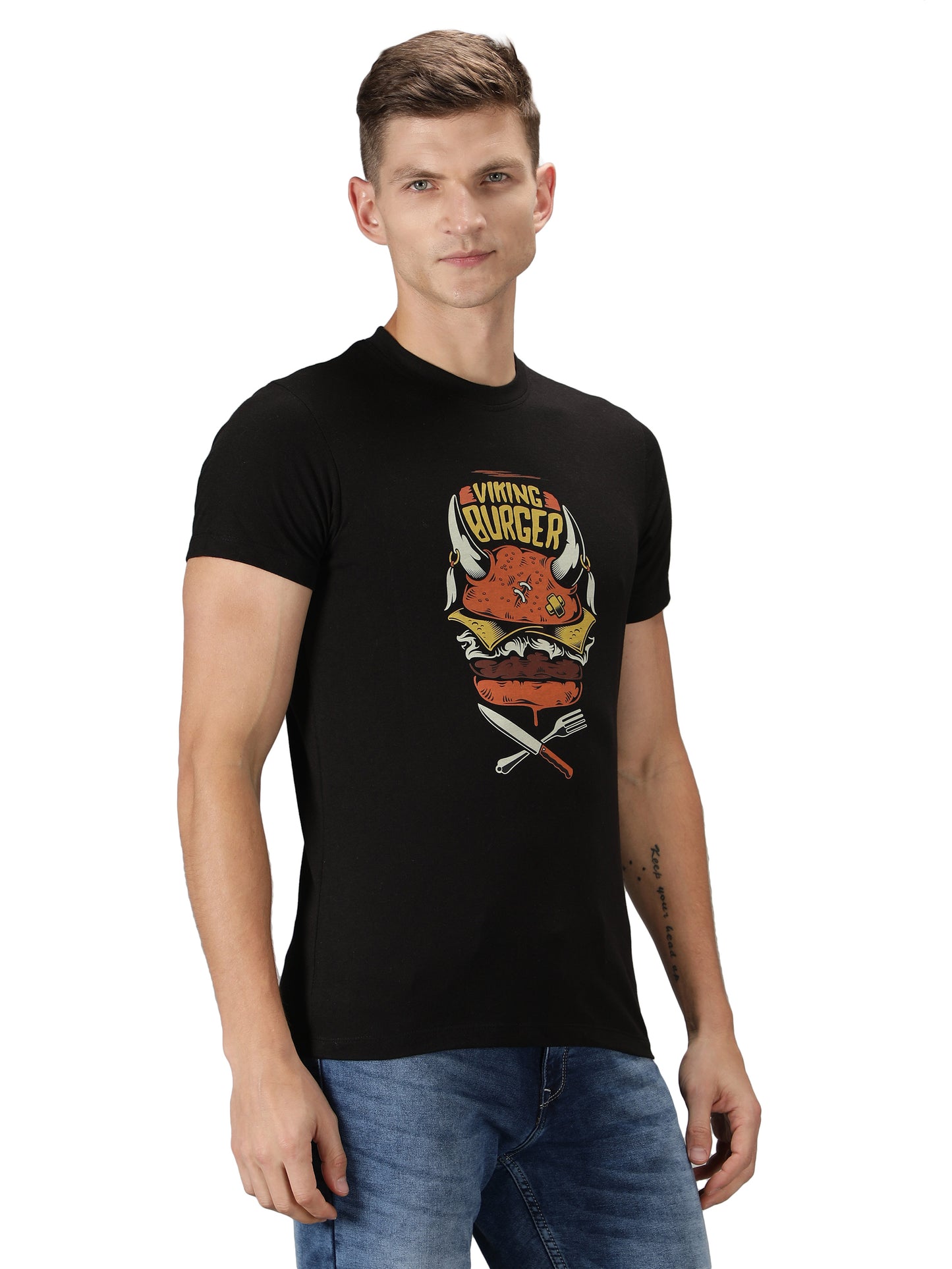 NUEVOSPORTA Men's Cotton Graphic Printed Black T-Shirt