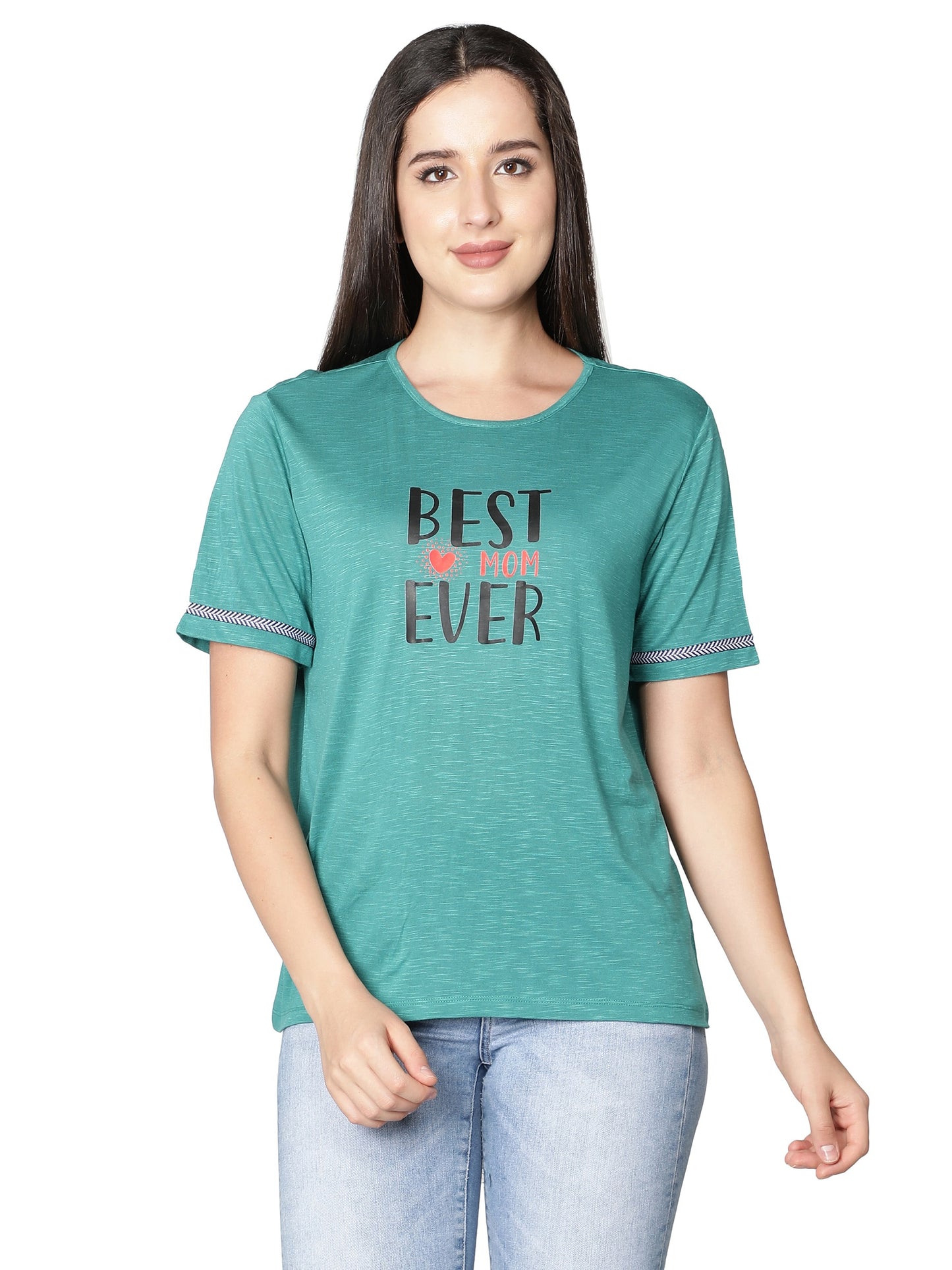 NUEVOSDAMAS Women Rayon Printed T-Shirt (Teal)