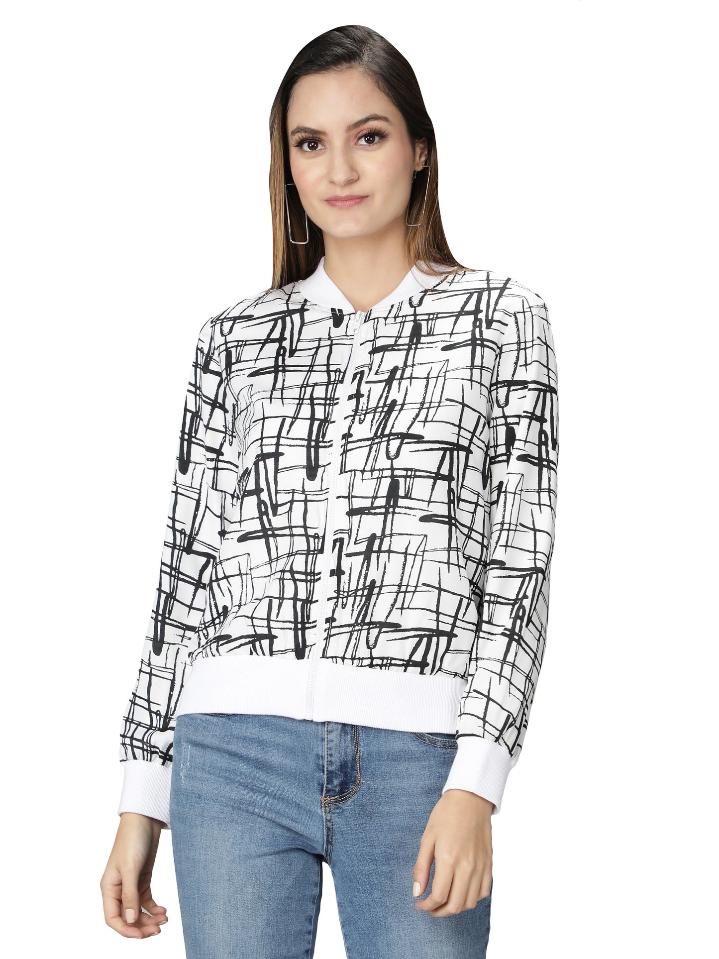 NUEVOSDAMAS Women Bomber jacket I Latest Stylish Abstract Printed Women Jacket I Light Weight Crepe Jacket for women