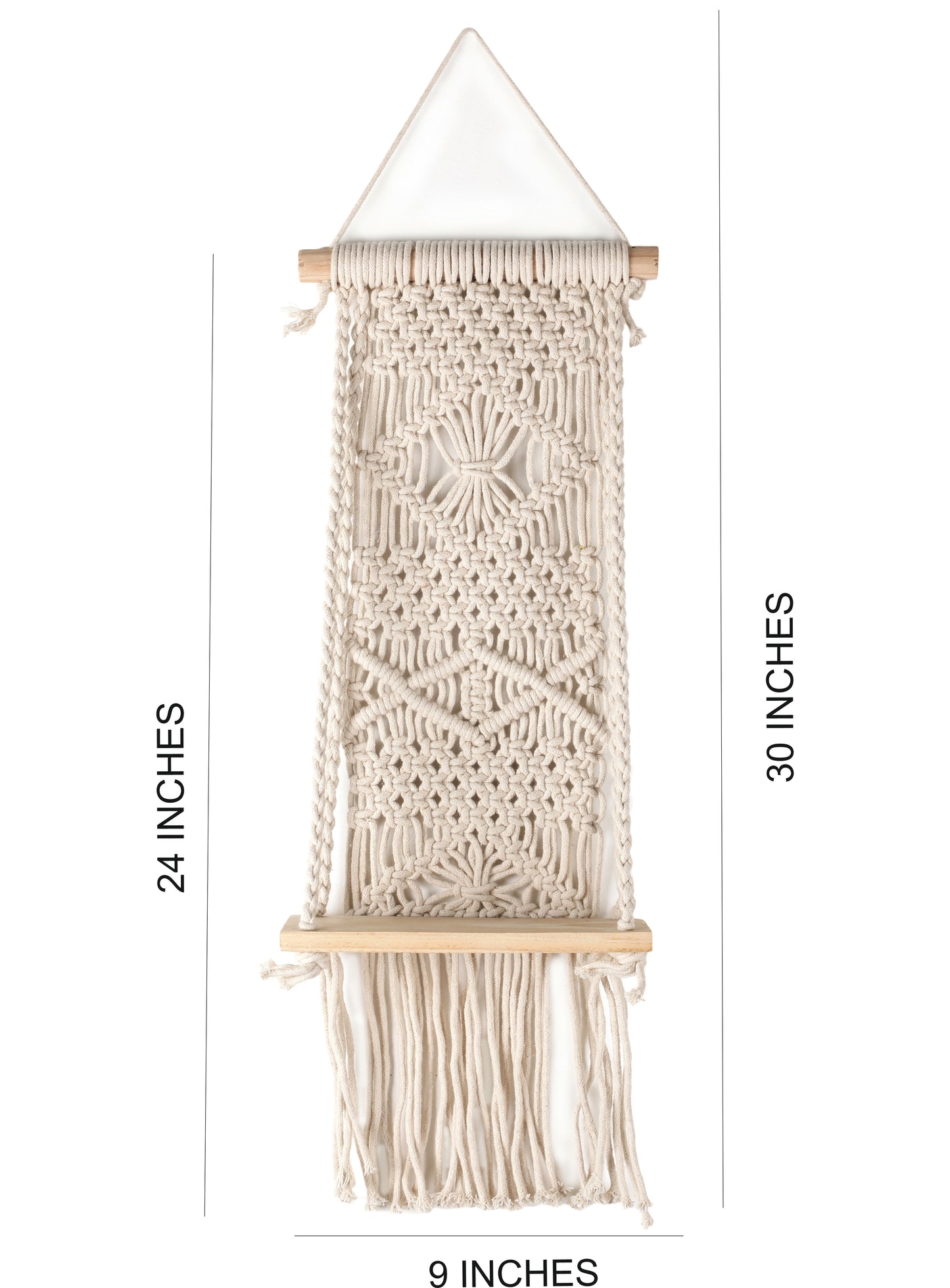 NUEVOSGHAR Macrame Wall Hanging Shelf | Bohemian Hanging Plant Shelves | Handmade Macrame Wall Hanging Decor | Wooden Wall Hanging Shelf_ Ivory