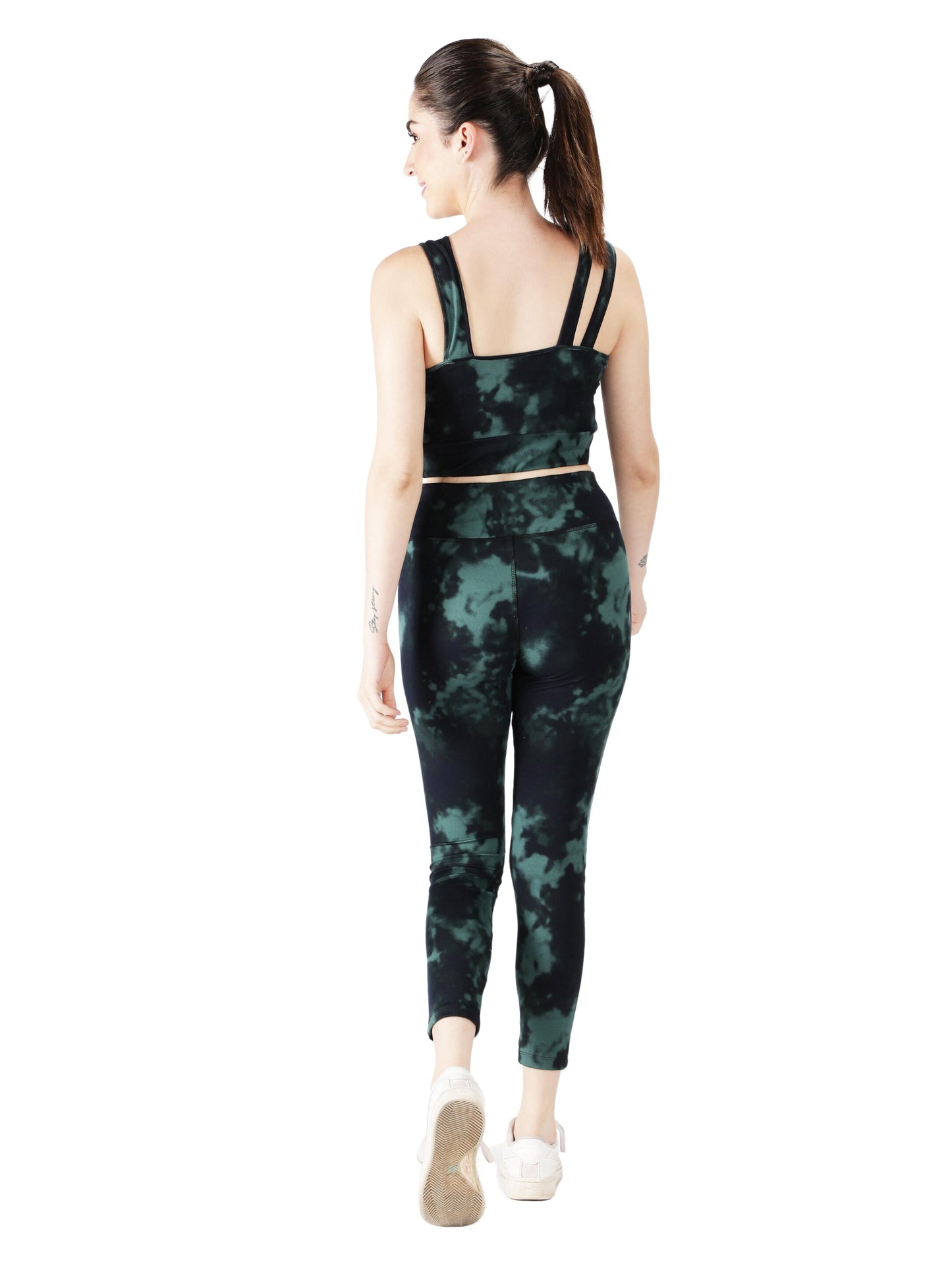 NUEVOSDAMAS Tie & Dye Women Active WearTracksuit | Gym Wear Padded Top And Bottom Set | Dry Fit Women Active Wear Combo Set_Green