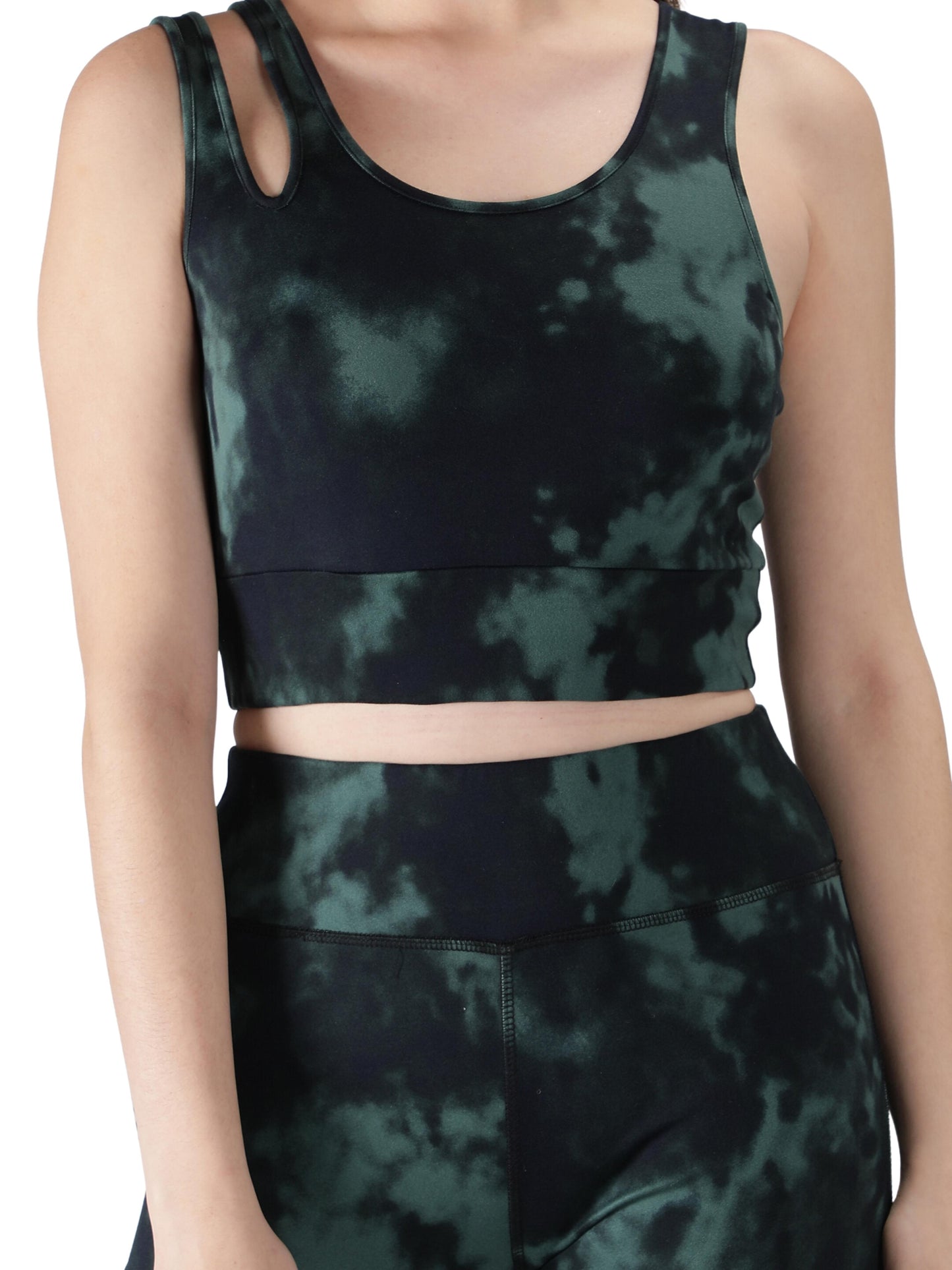 NUEVOSDAMAS Tie & Dye Women Active WearTracksuit | Gym Wear Padded Top And Bottom Set | Dry Fit Women Active Wear Combo Set_Green
