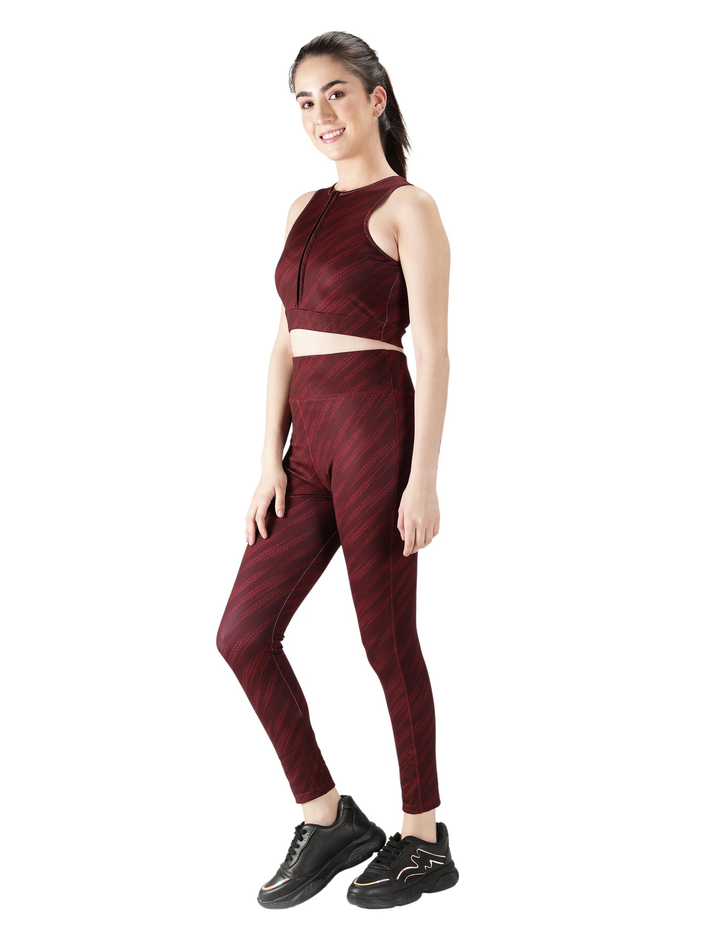 NUEVOSDAMAS Women Active WearTracksuit | Gym Wear Padded Top And Bottom Set | Dry Fit Women Active Wear Combo Set_Maroon