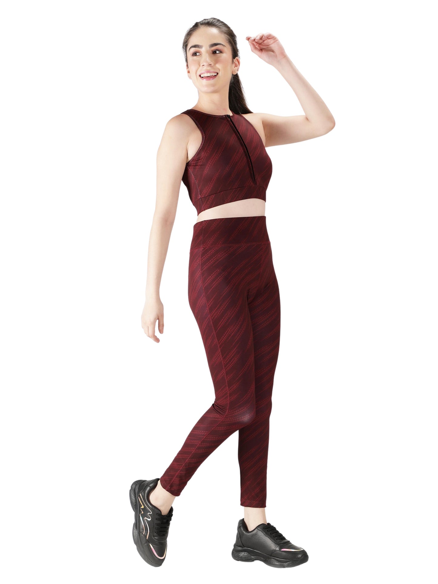 NUEVOSDAMAS Women Active WearTracksuit | Gym Wear Padded Top And Bottom Set | Dry Fit Women Active Wear Combo Set_Maroon