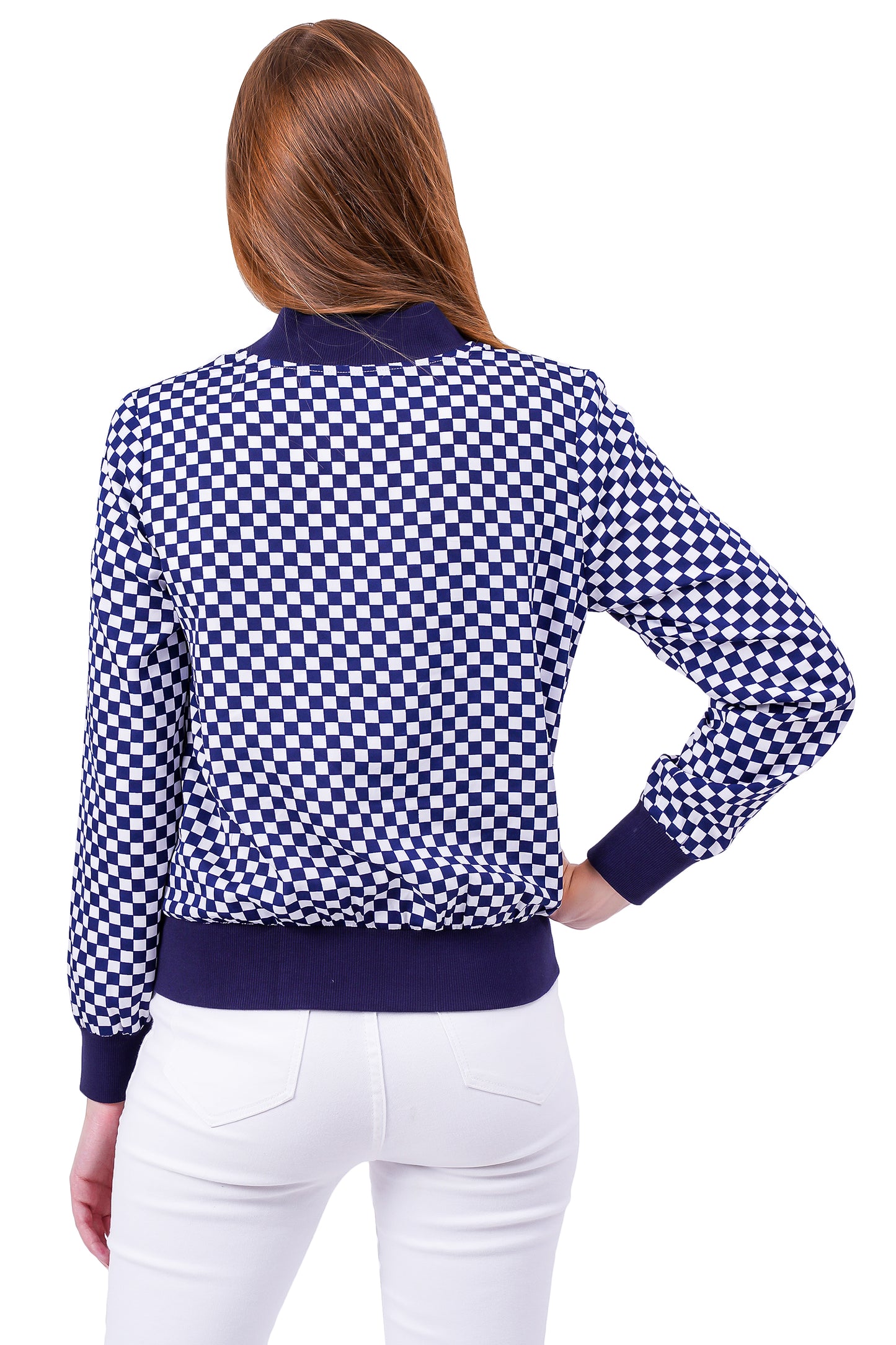 NUEVOSDAMAS Geometrical Printed Bomber Jacket - Blue/White