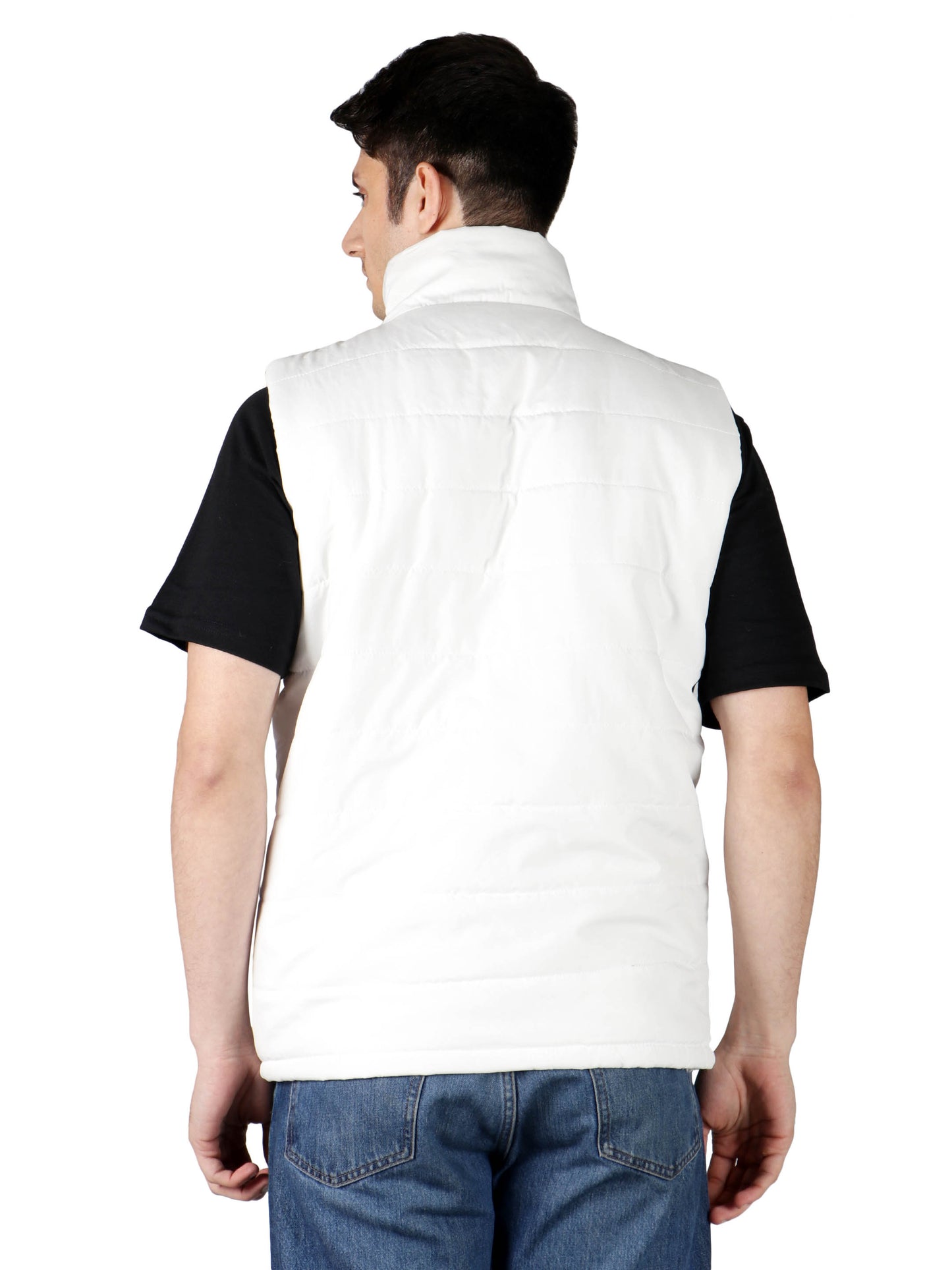NUEVOSPORTA SOLID WHITE HALF SLEEVE MEN'S PUFFER JACKET