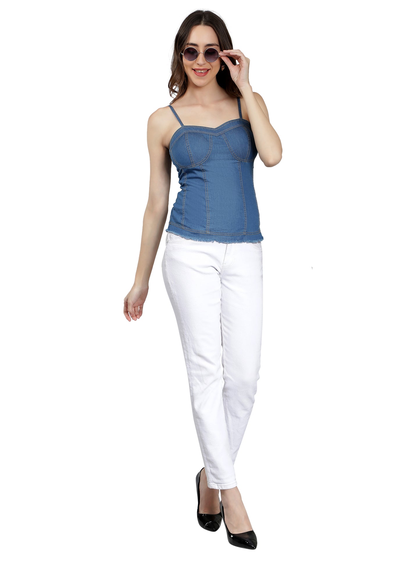 NUEVOSDAMAS Women Denim Sleeveless Corset Top