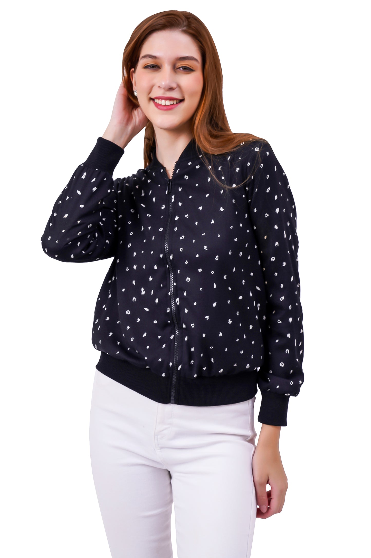 NUEVOSDAMAS All Over Printed Black Bomber Jacket