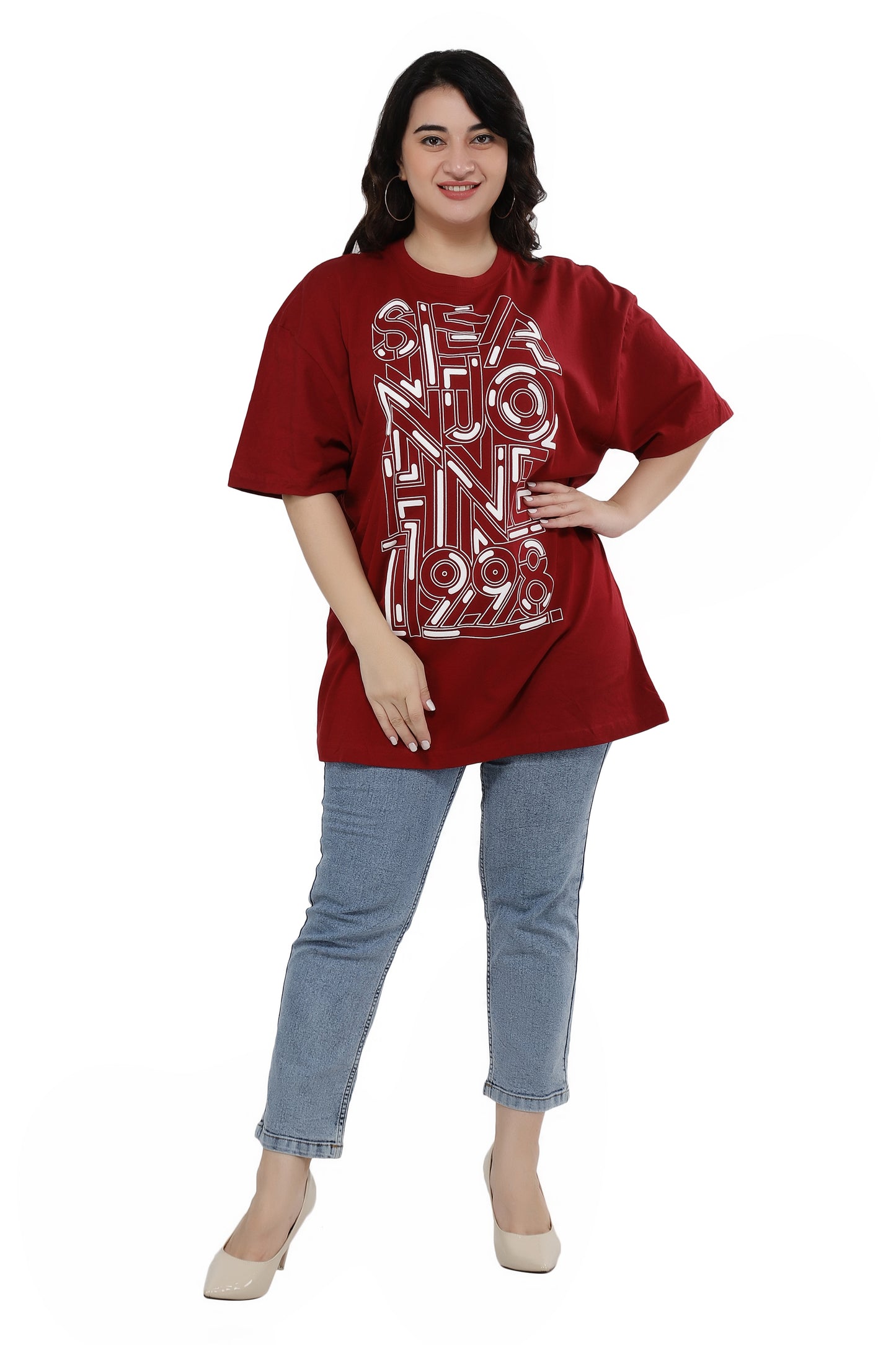 NUEVOSDAMAS Women Cotton Graphic Printed Half Sleeve Women's Maroon T-Shirt