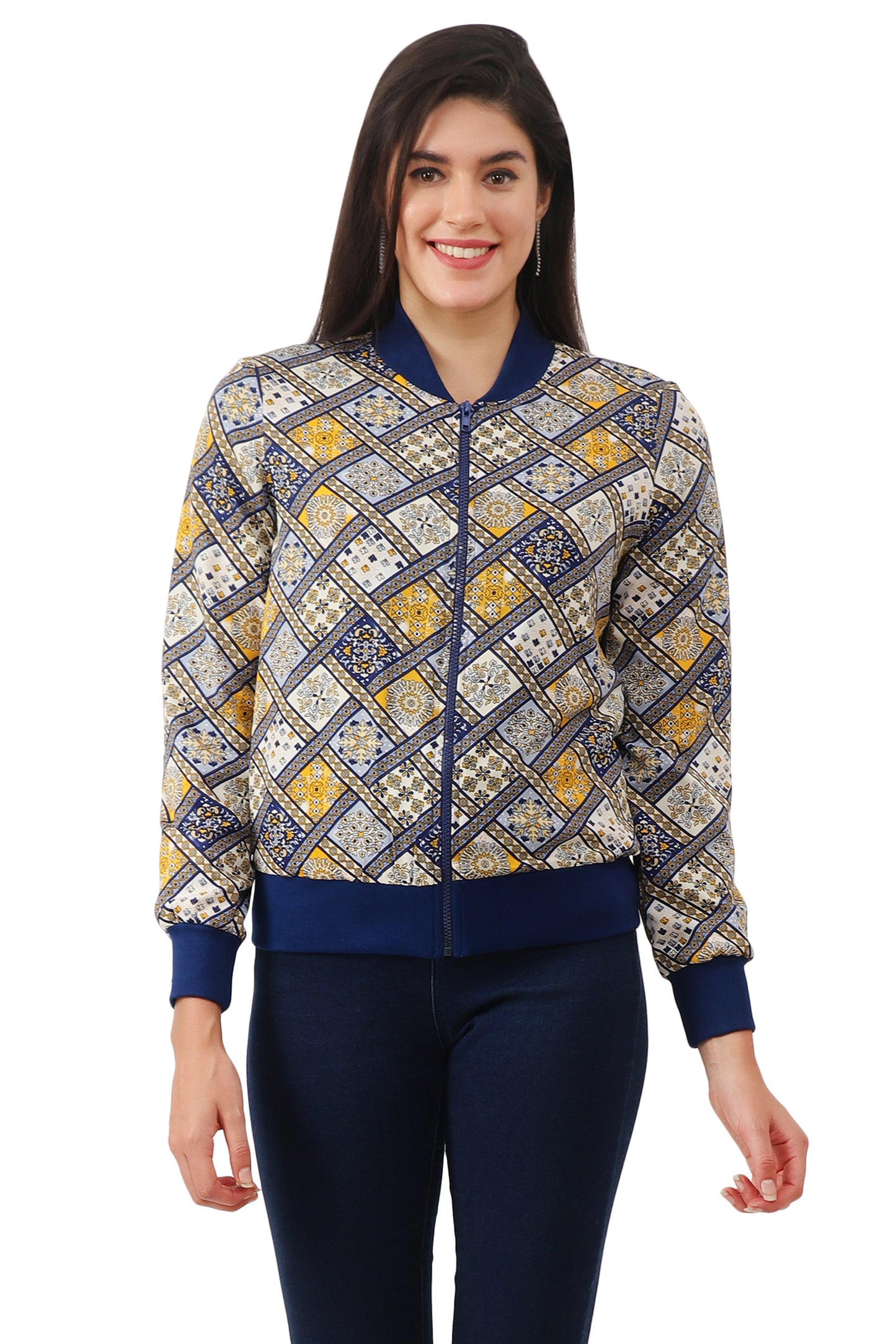 Nuevosdamas Woman's Blouson Jacket Yellow Navy